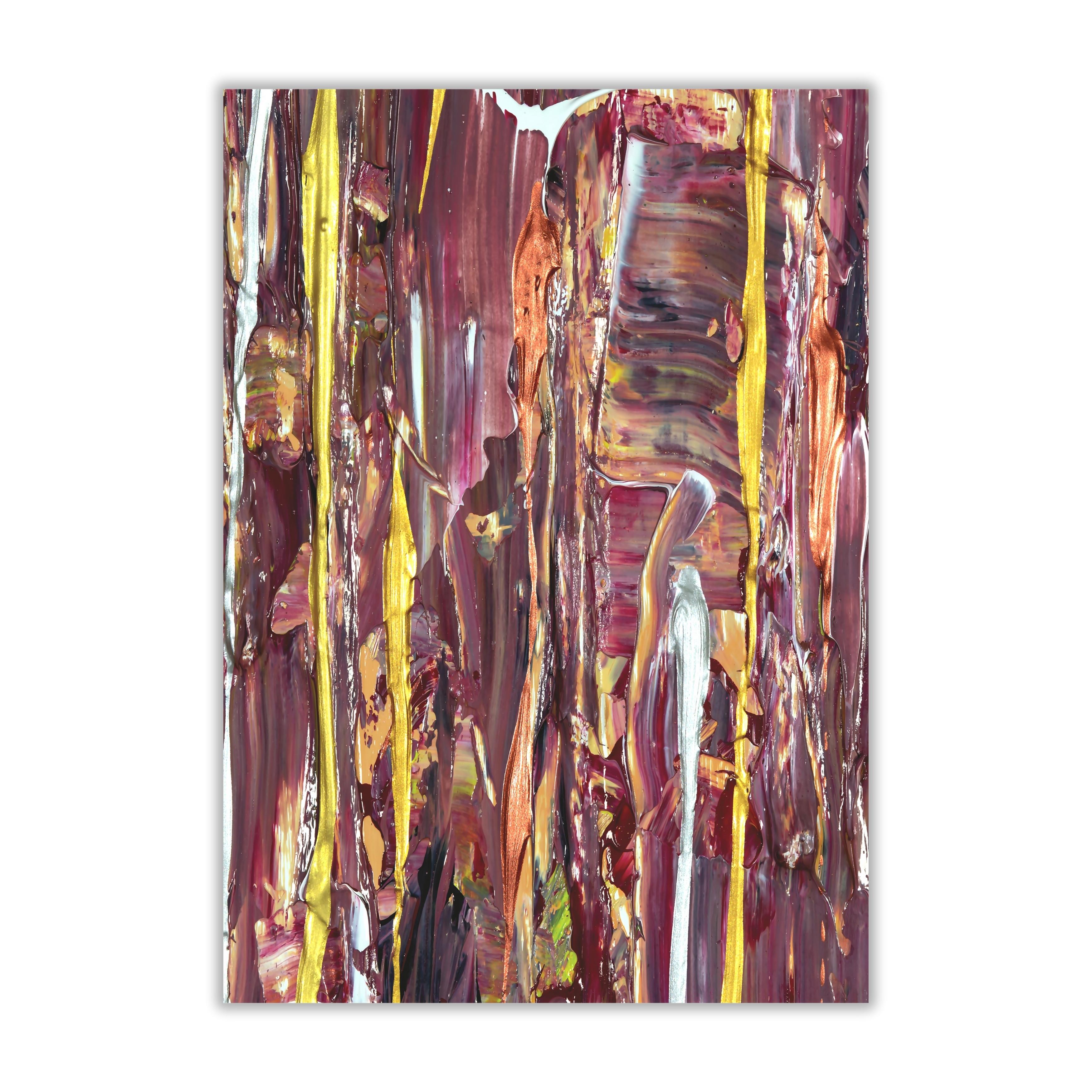 Burgundy Gold Abstract Art | Metallic Texture Wall Print 