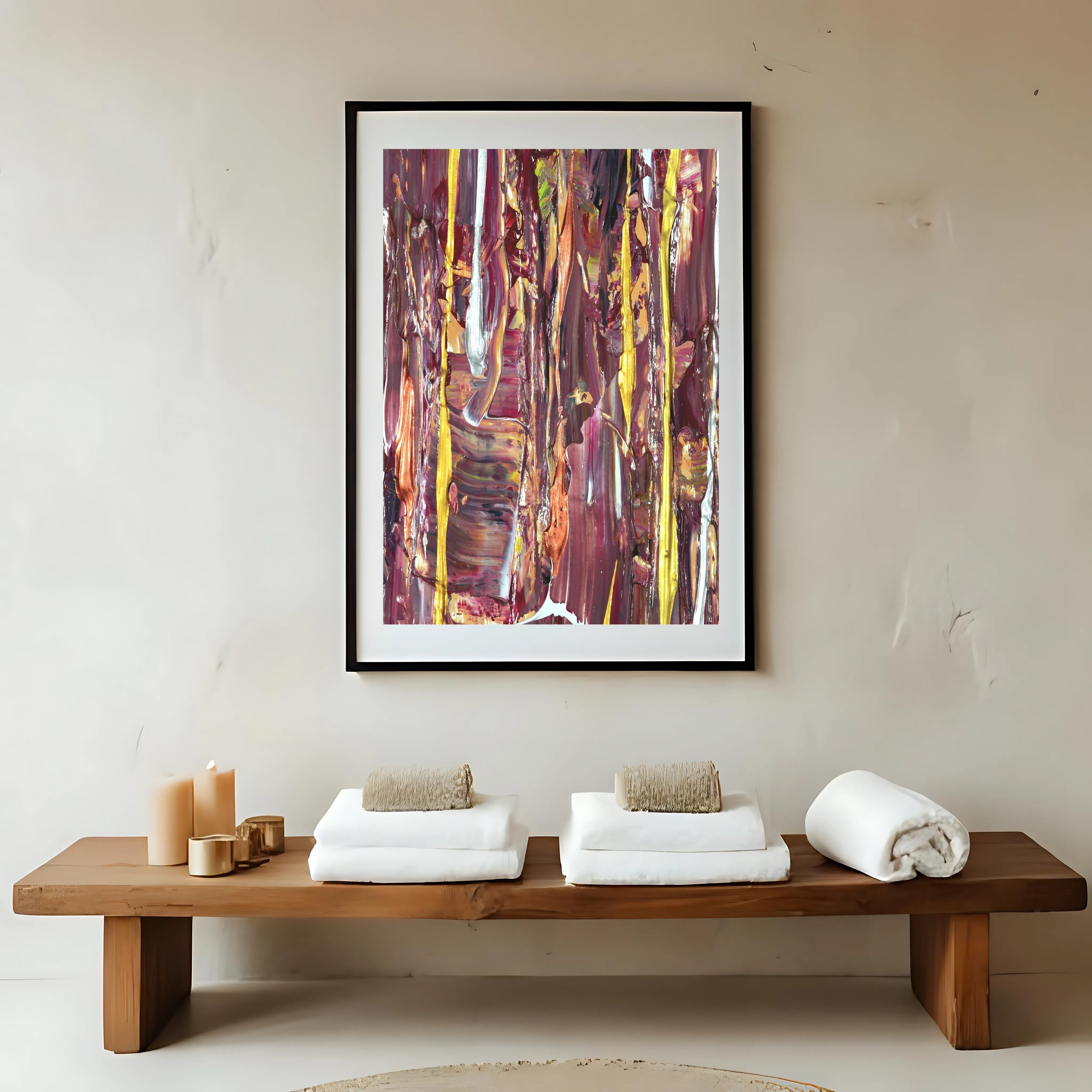 Burgundy Gold Abstract Art | Metallic Texture Wall Print 