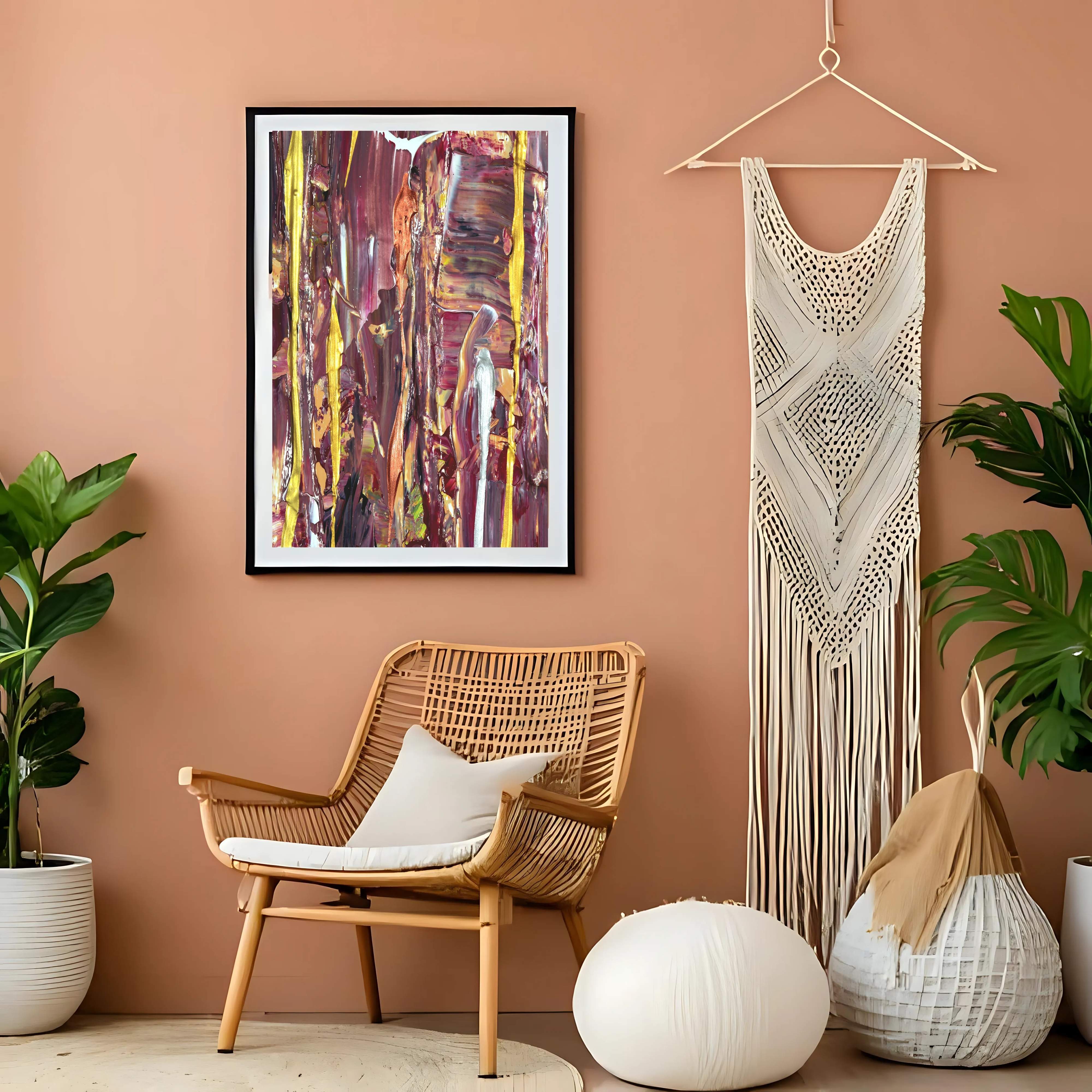 Burgundy Gold Abstract Art | Metallic Texture Wall Print 