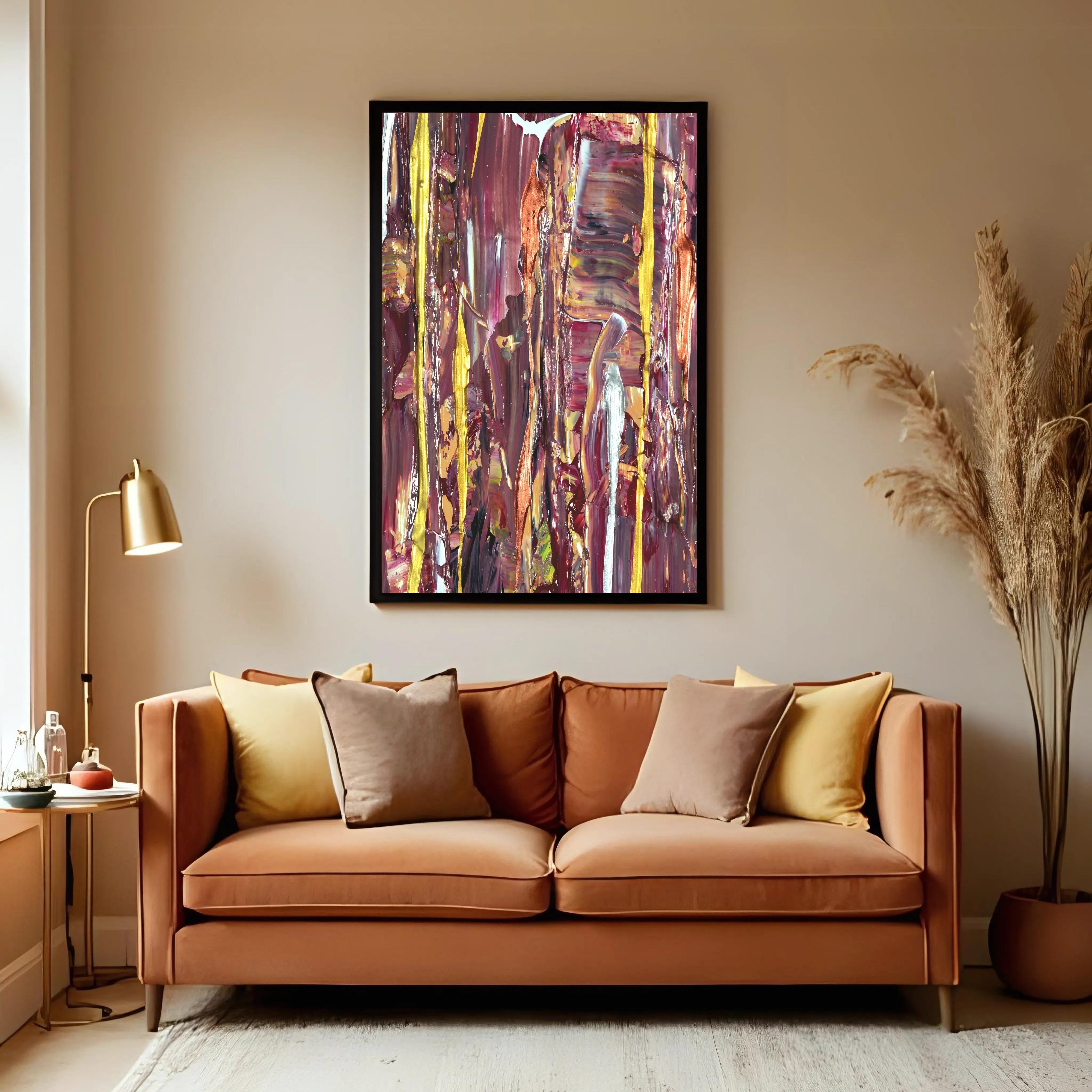 Burgundy Gold Abstract Art | Metallic Texture Wall Print 