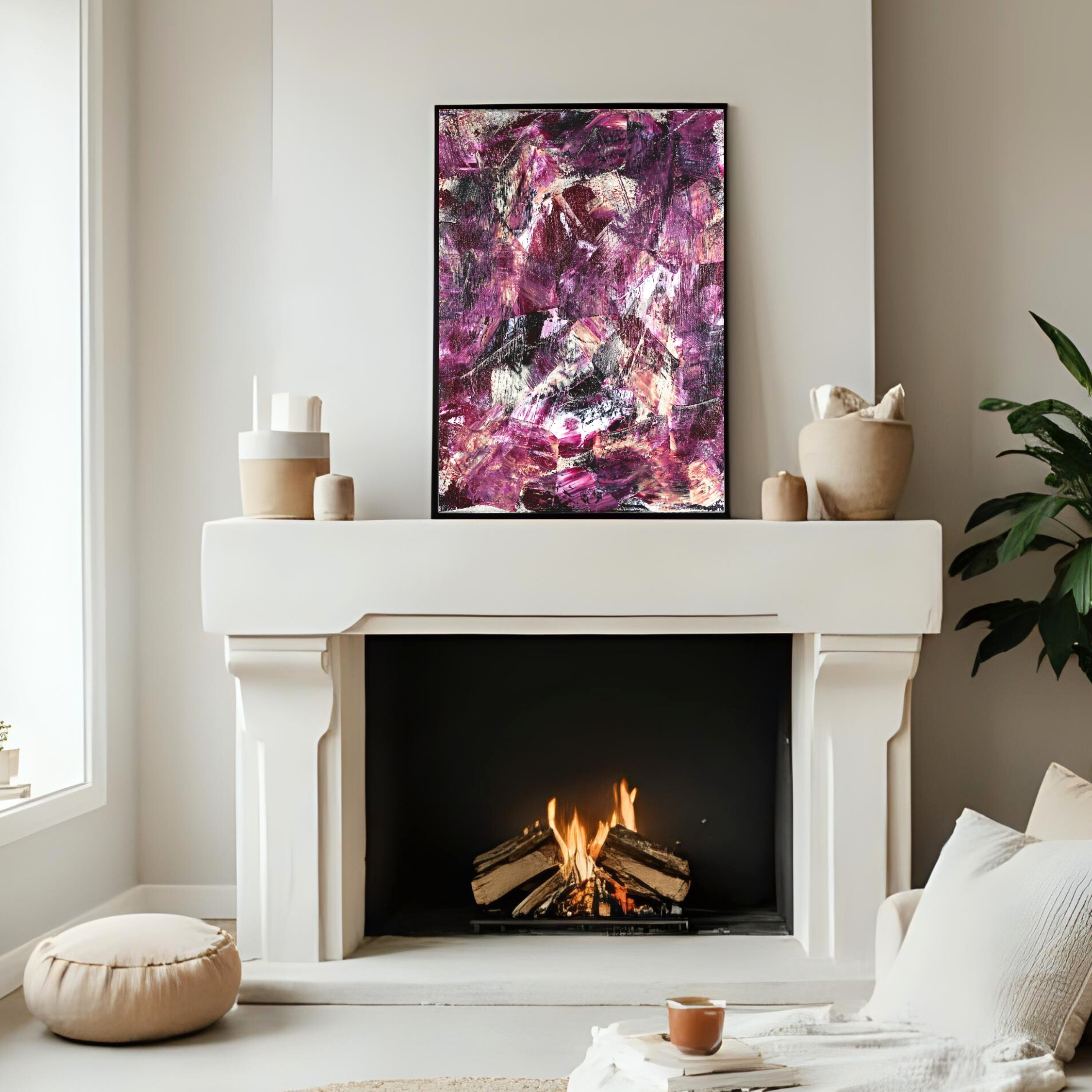 Purple Plum Abstract Art | Bold Textured Digital Print 