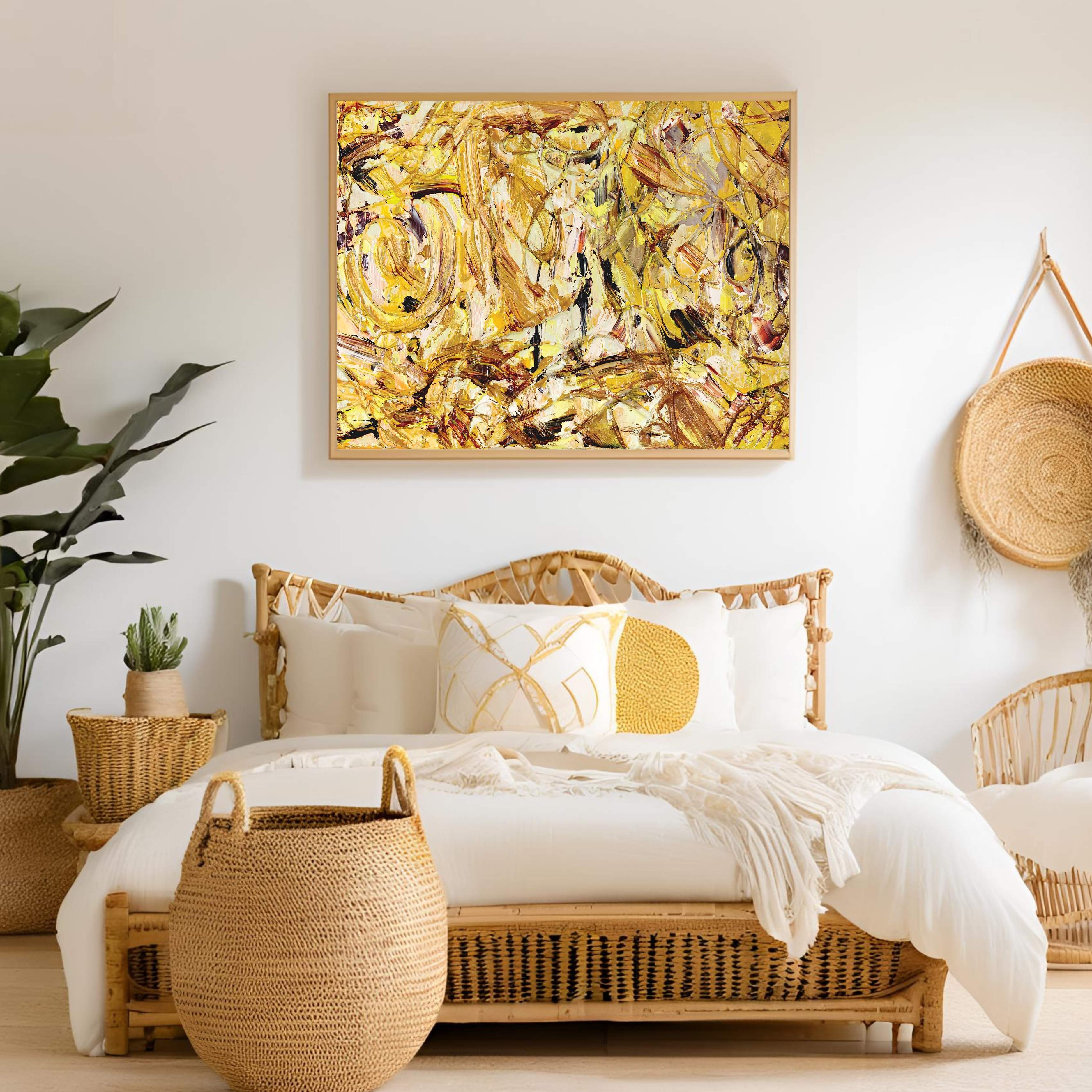 Yellow Gold Abstract Art | Blooming Metallic Texture 