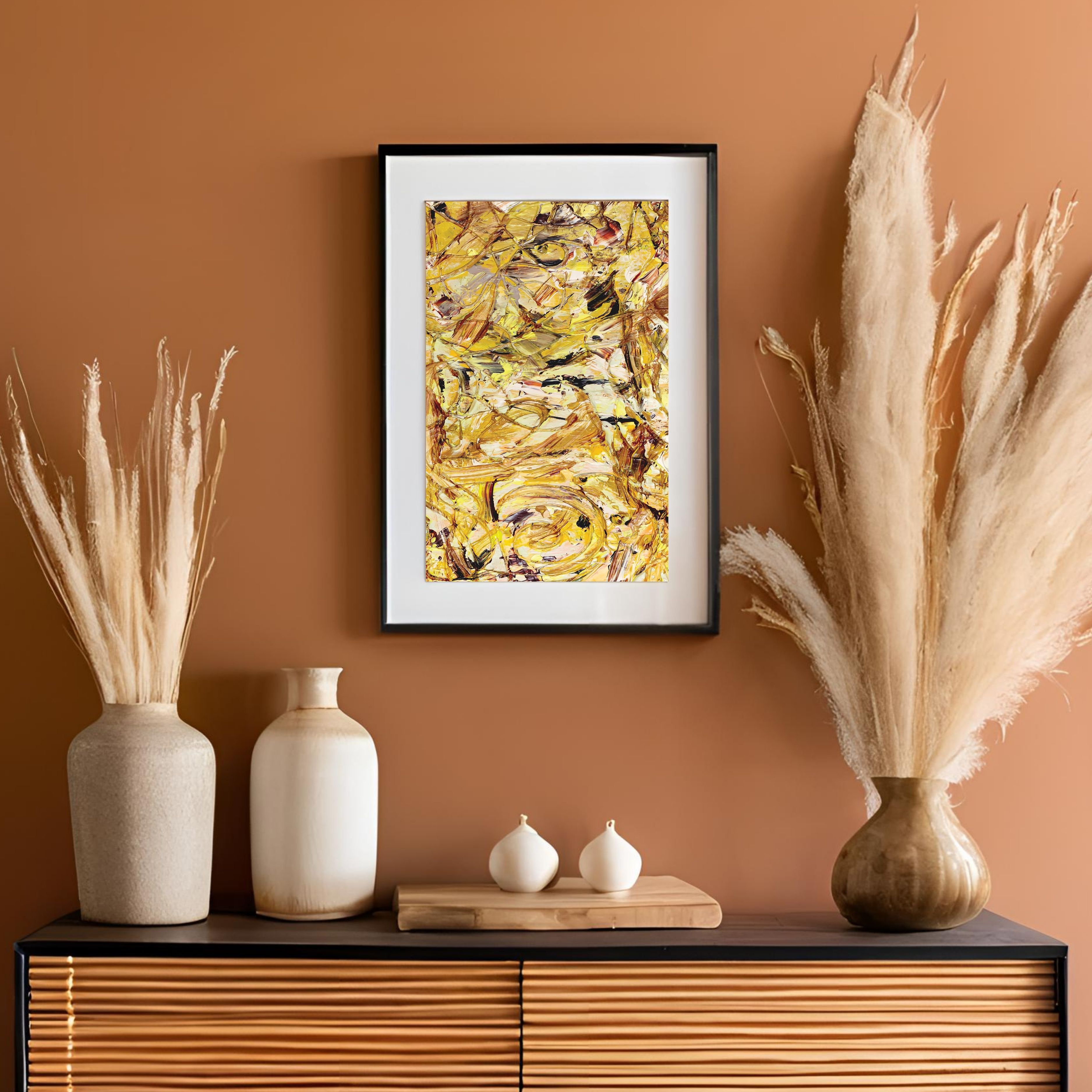 Yellow Gold Abstract Art | Blooming Metallic Texture 