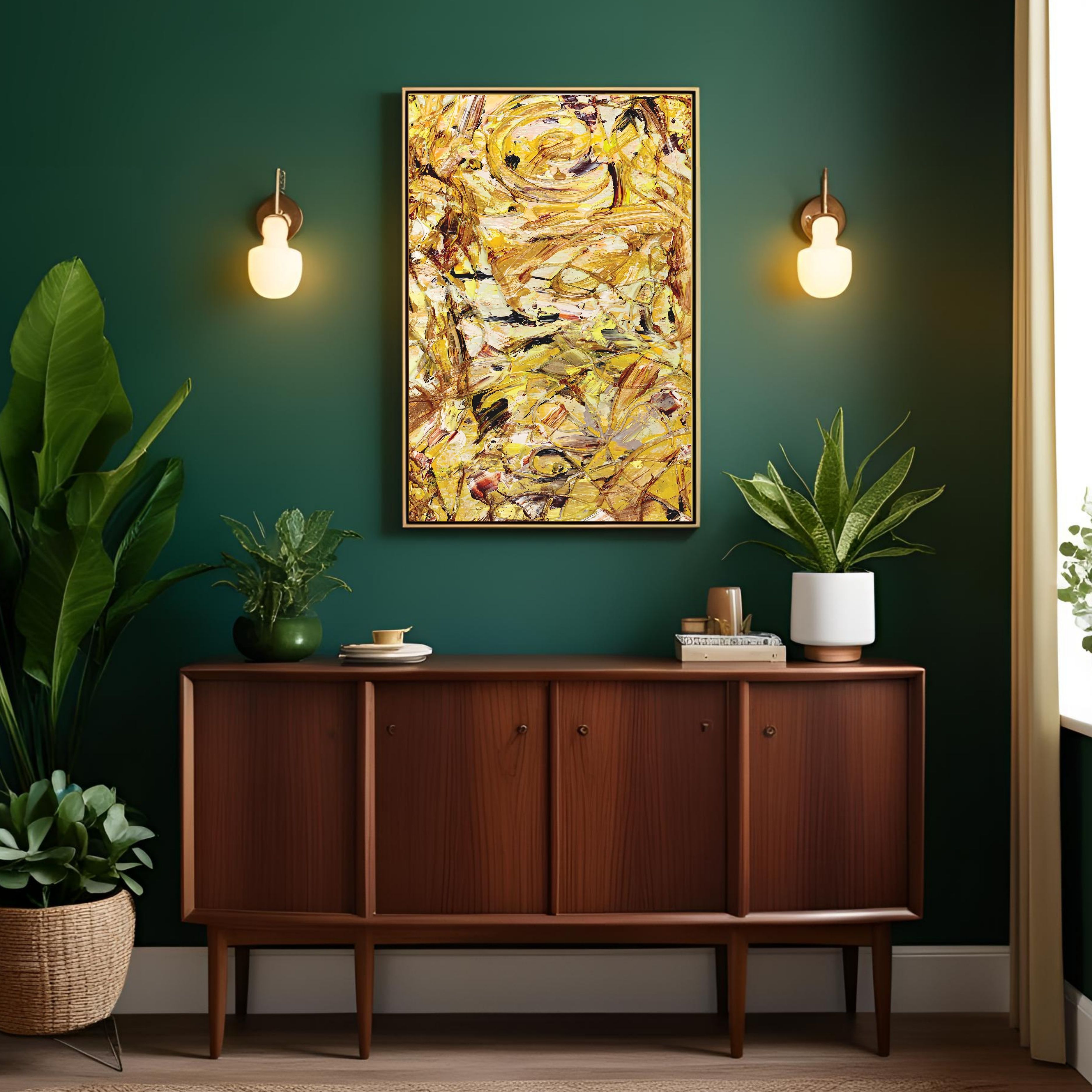 Yellow Gold Abstract Art | Blooming Metallic Texture 
