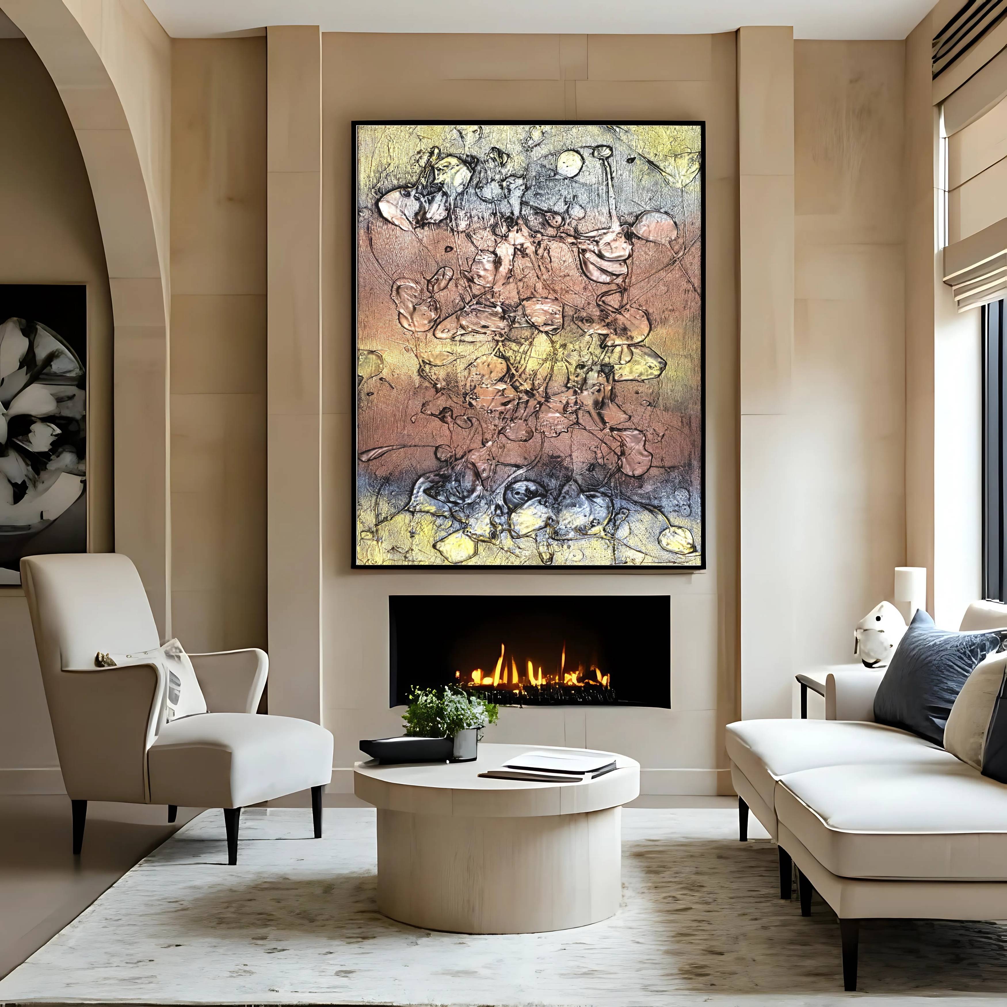 Gold Brown Abstract Art | Metallic Wall Print 