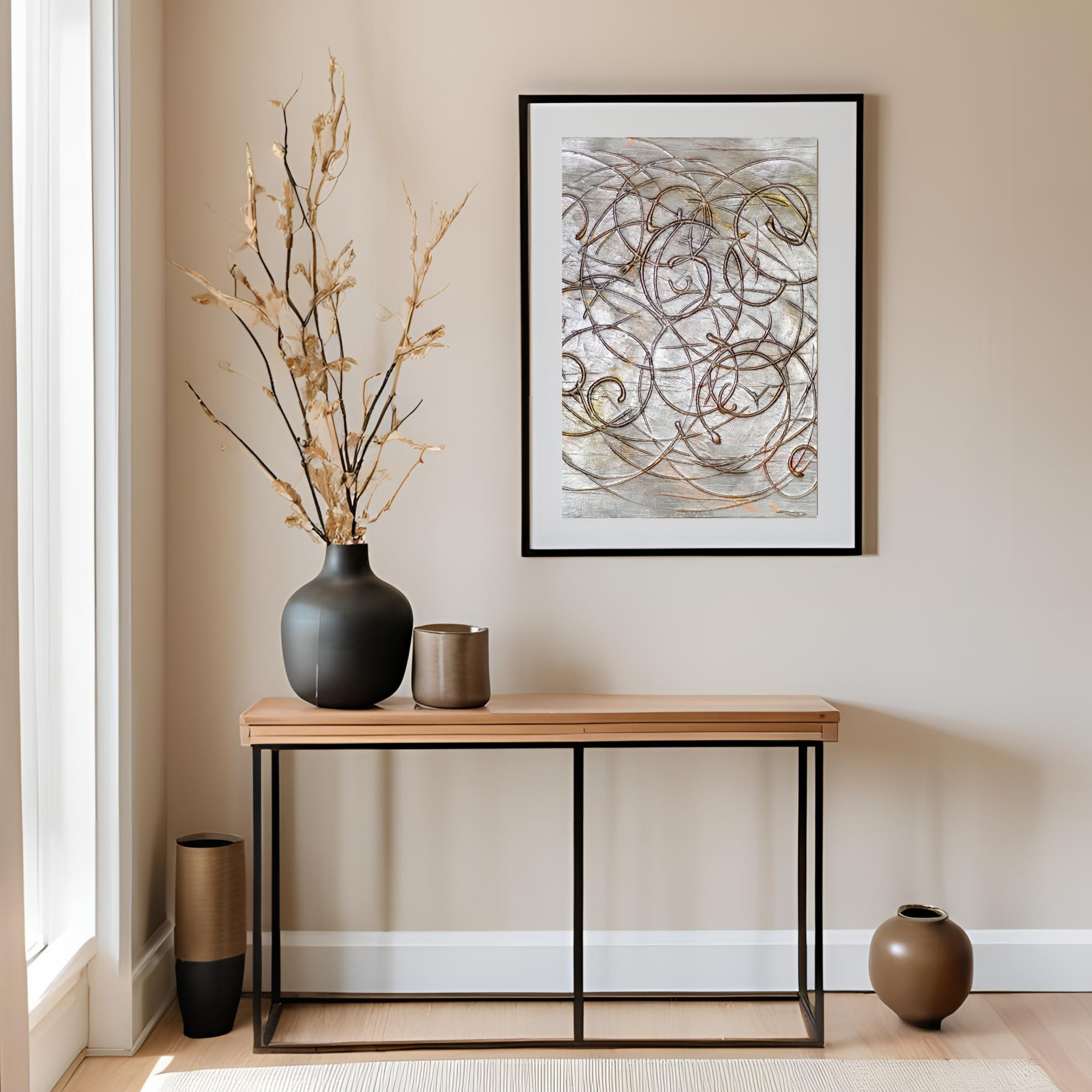 Silver Spiral Line Art | Textured Neutral Printable 