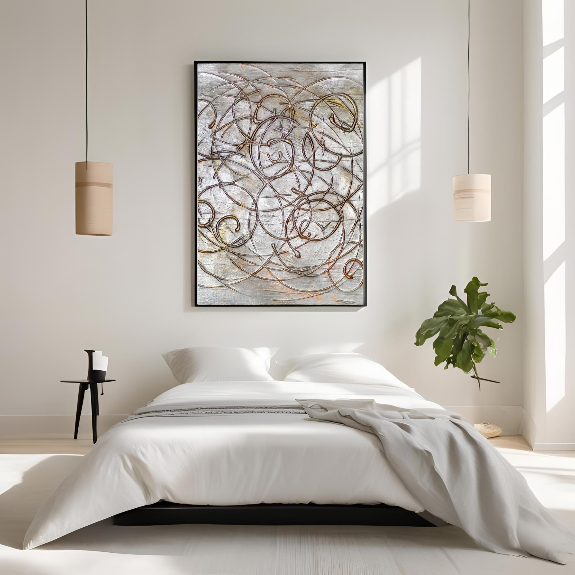 Silver Spiral Line Art | Textured Neutral Printable 