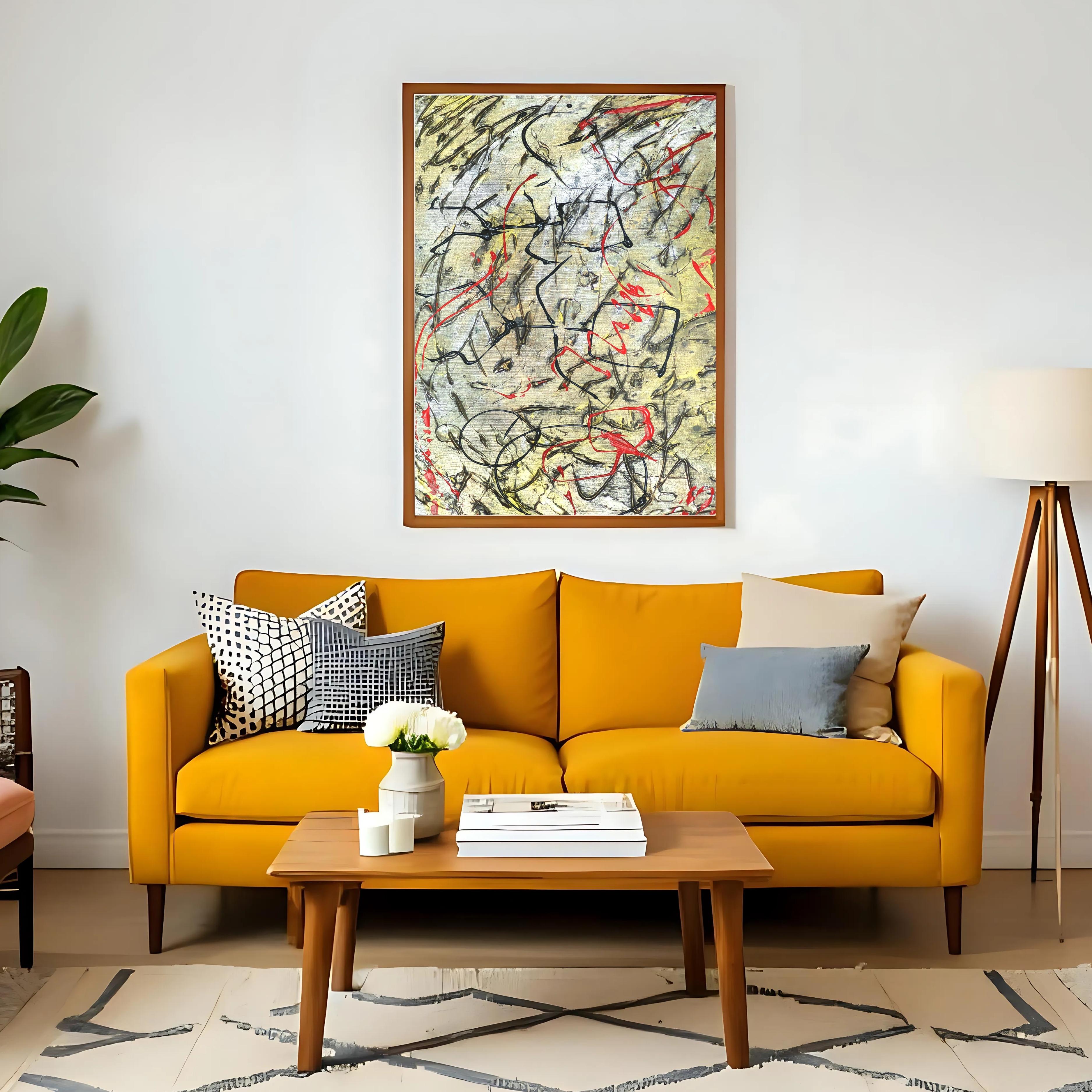 Gold Line Texture Art | Red Black Digital Wall Art Download