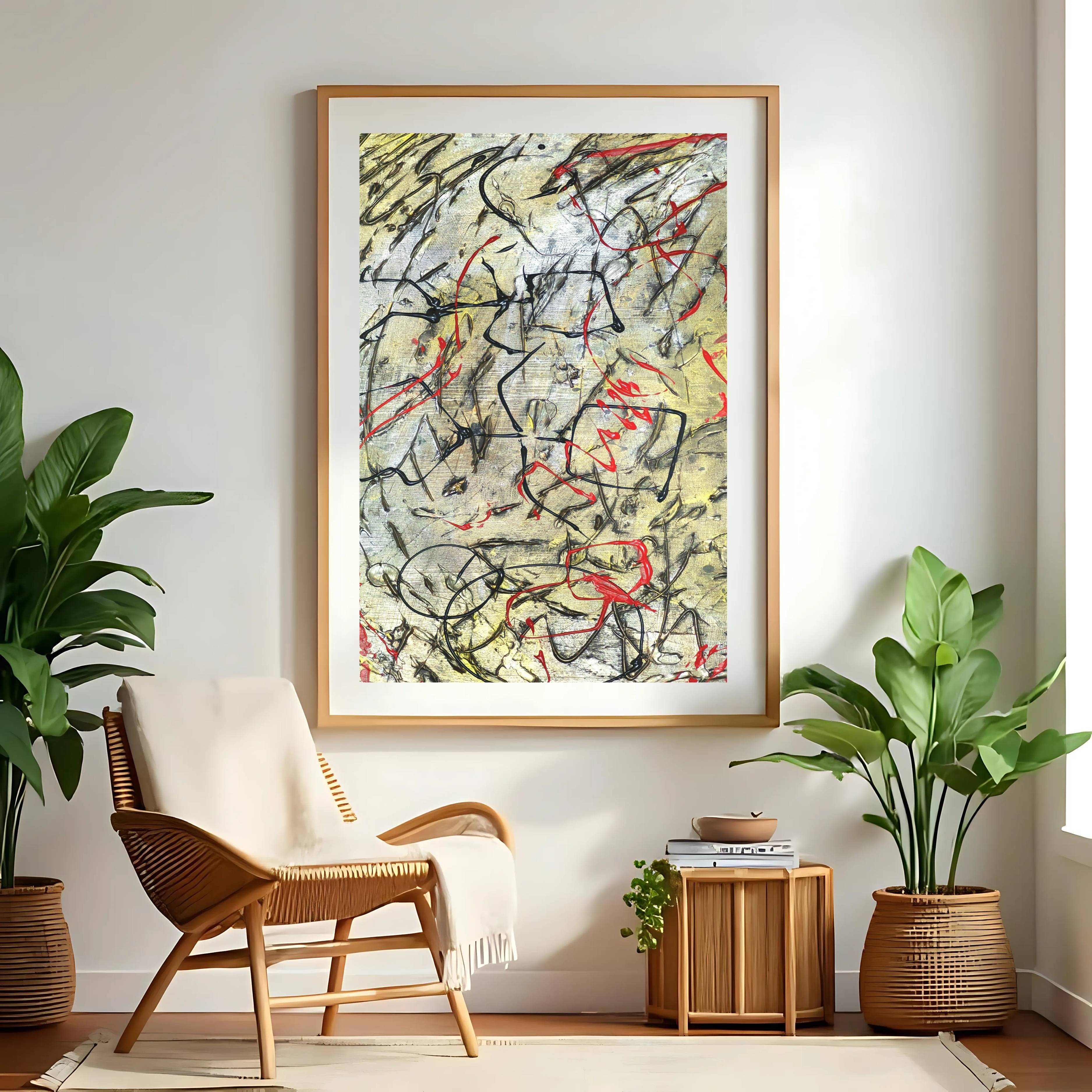 Gold Line Texture Art | Red Black Digital Wall Art Download