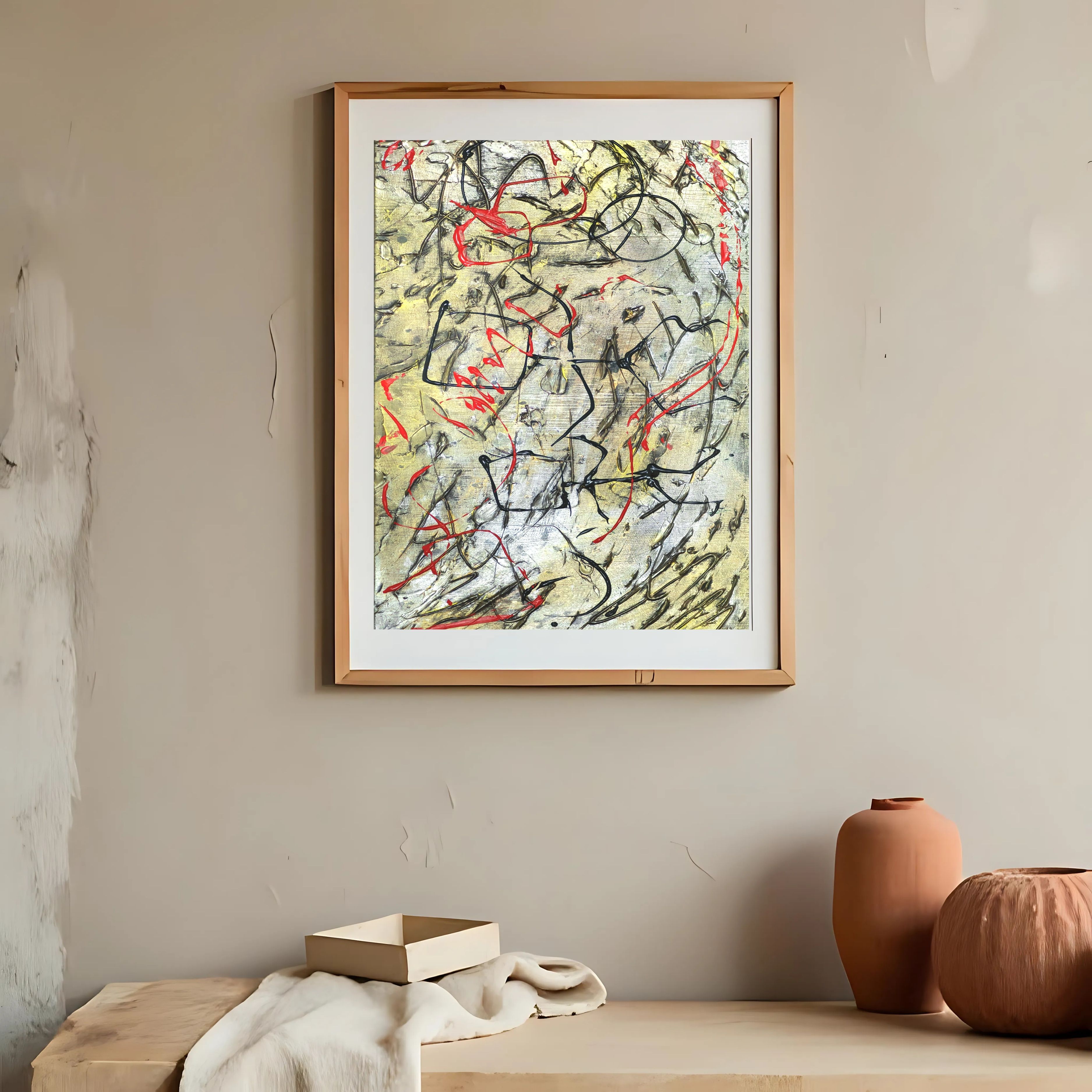 Gold Line Texture Art | Red Black Digital Wall Art Download