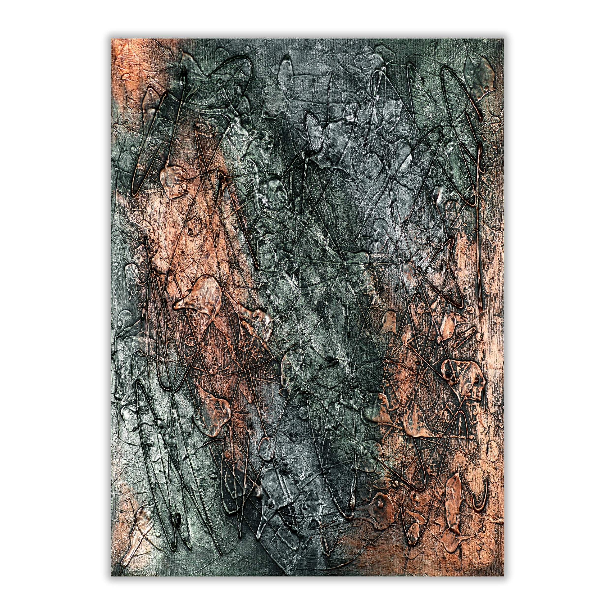 Textured Rust Shadow Abstract Art | Earthy Green Brown Gray Decor