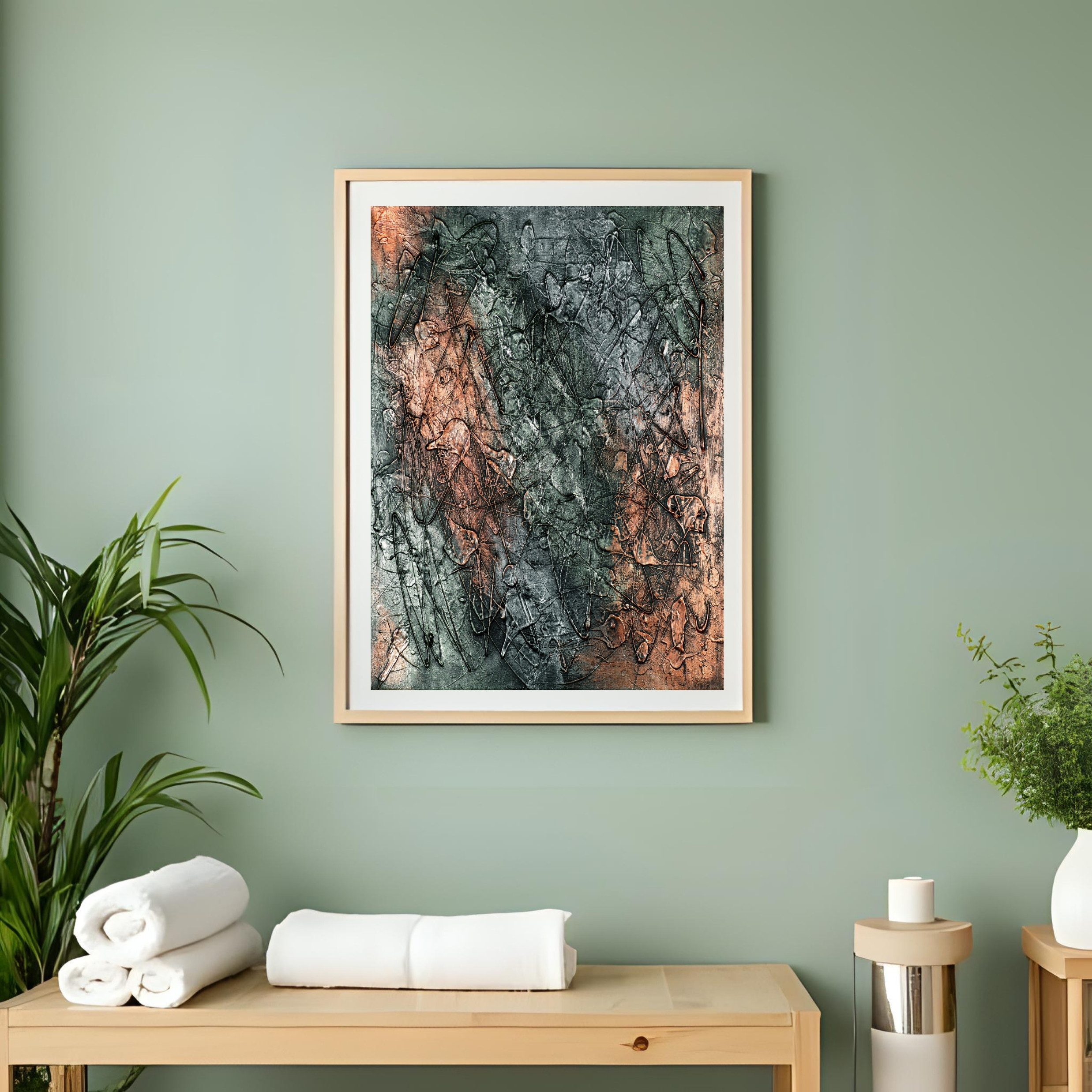 Textured Rust Shadow Abstract Art | Earthy Green Brown Gray Decor