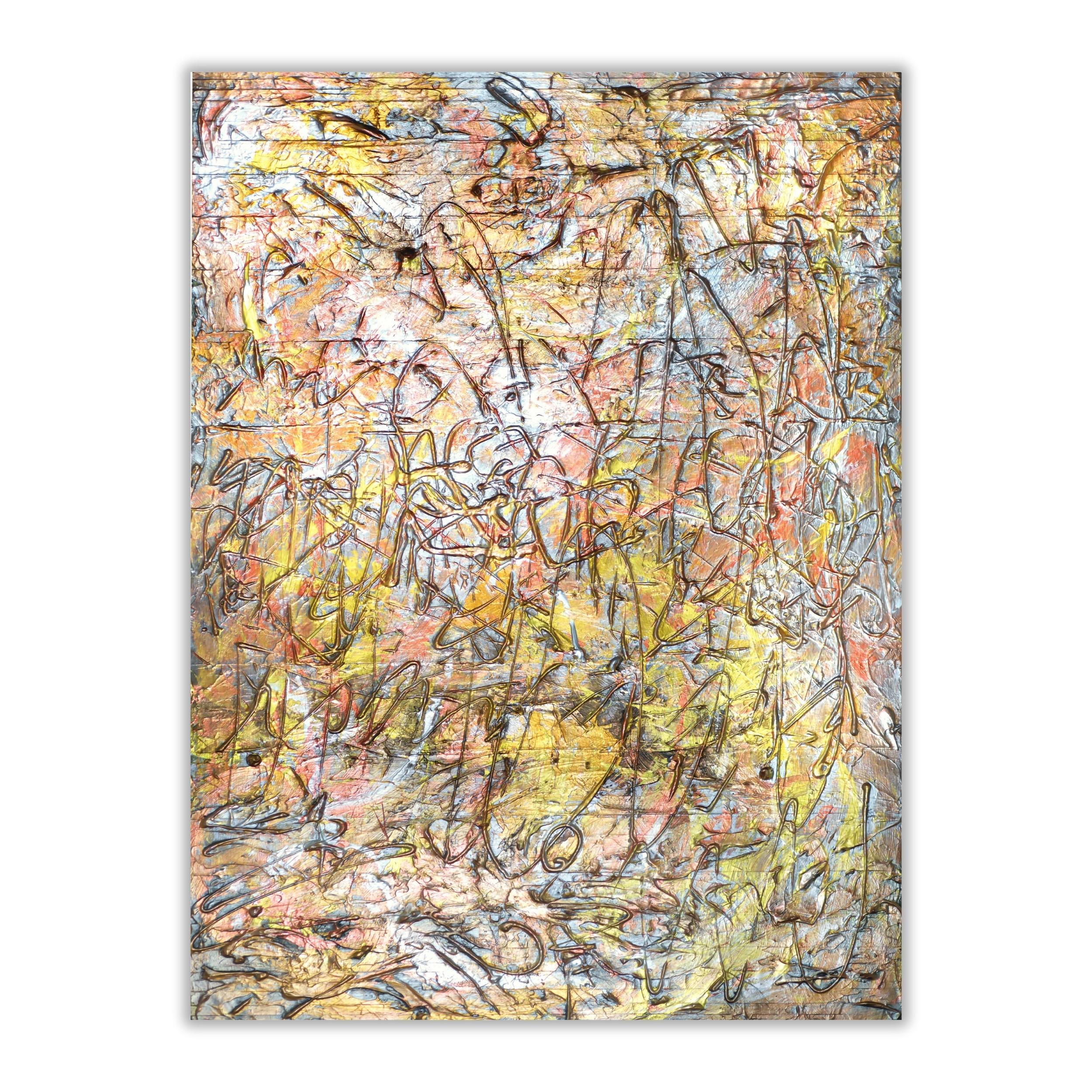 Metallic Golden Abstract Wall Art | Warm Yellow Copper Decor