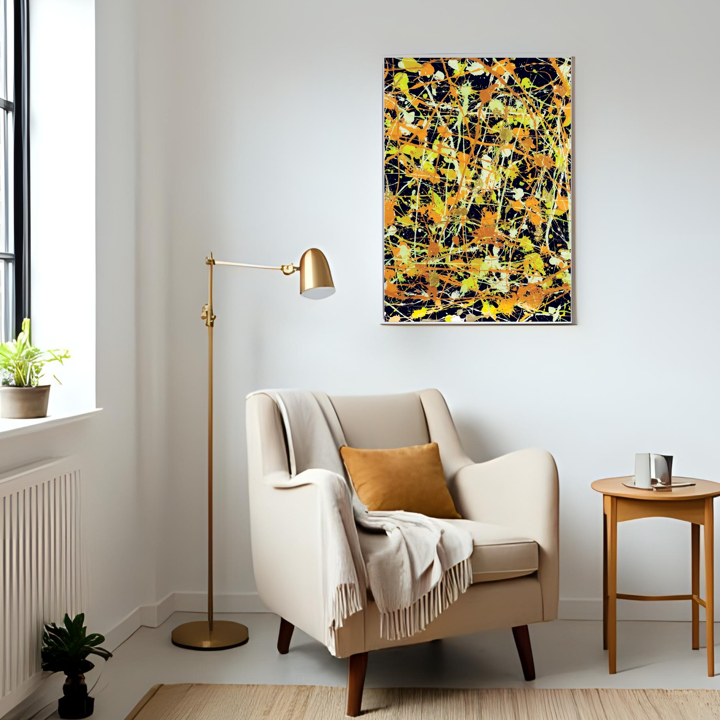 Orange Yellow Abstract Art | Metallic Splatter Digital Download