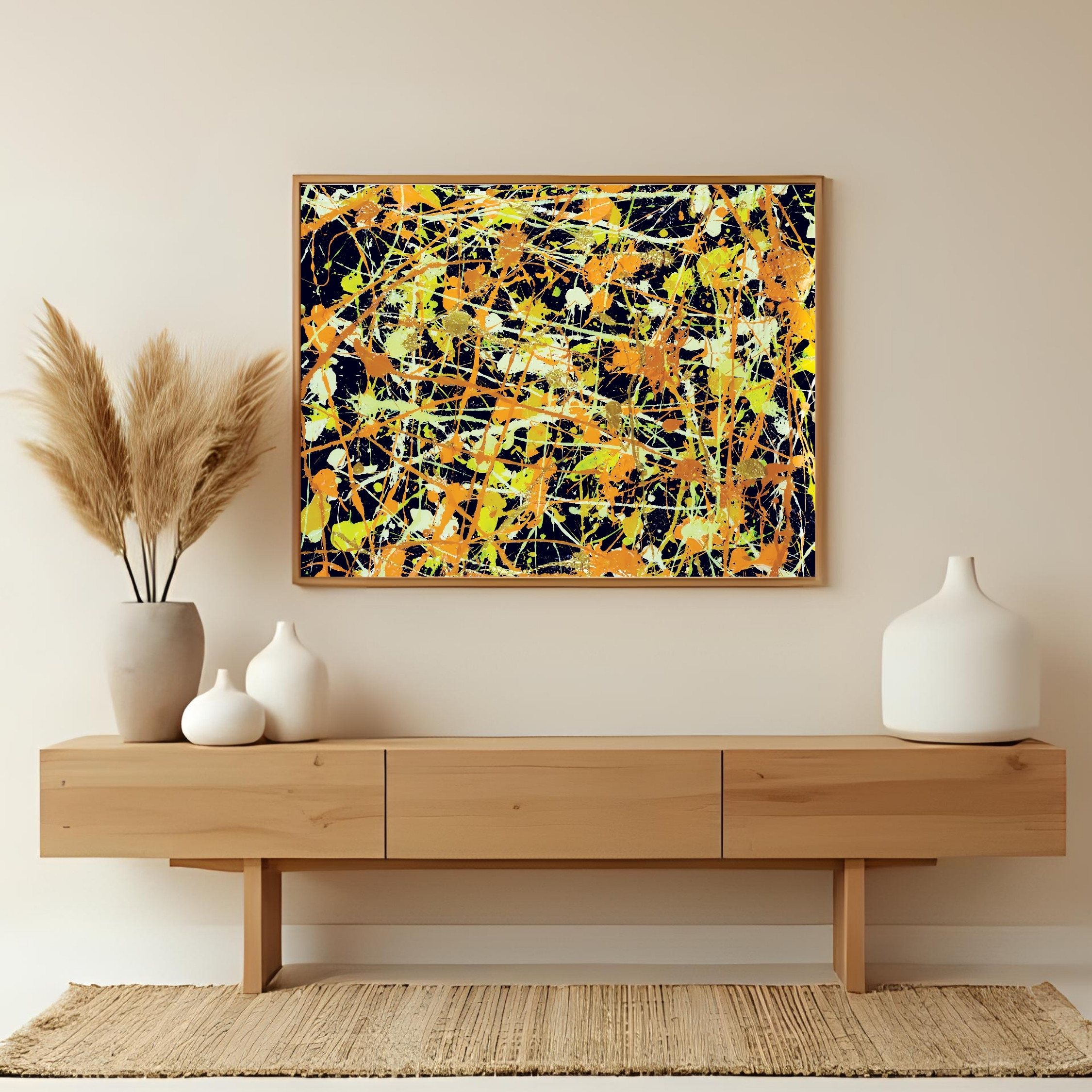 Orange Yellow Abstract Art | Metallic Splatter Digital Download