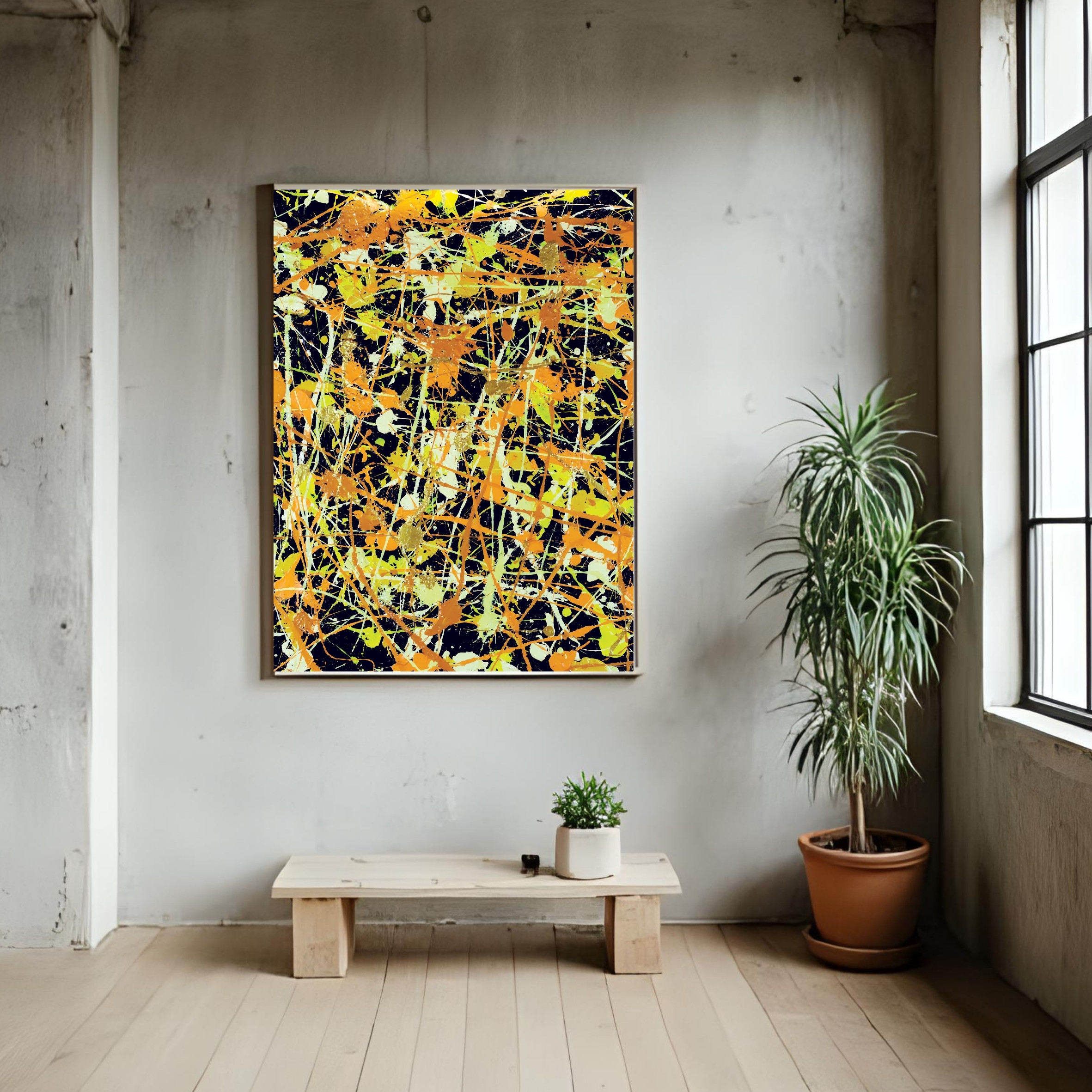 Orange Yellow Abstract Art | Metallic Splatter Digital Download