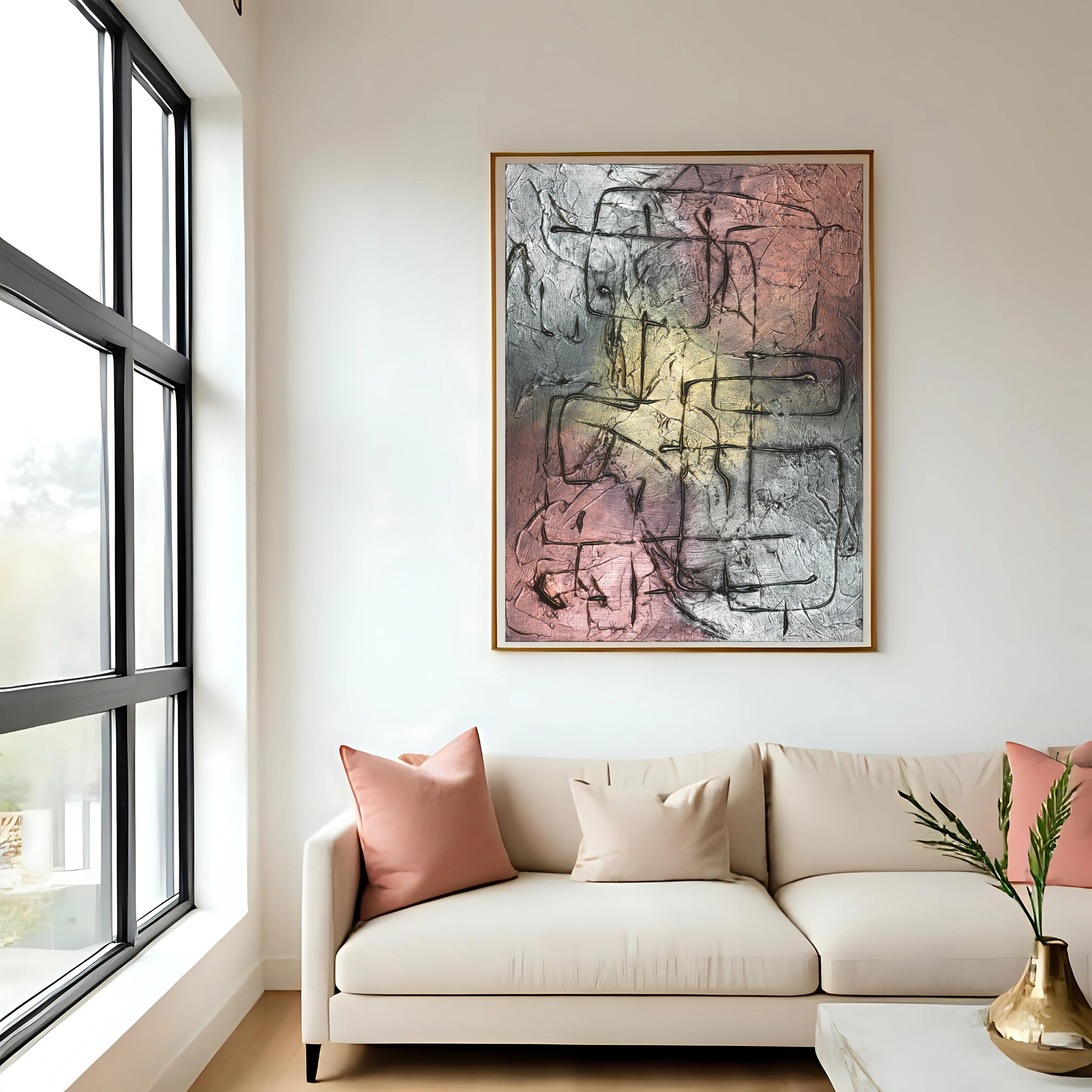 Silver Pink Abstract Art | Textured Minimalist Digital Print