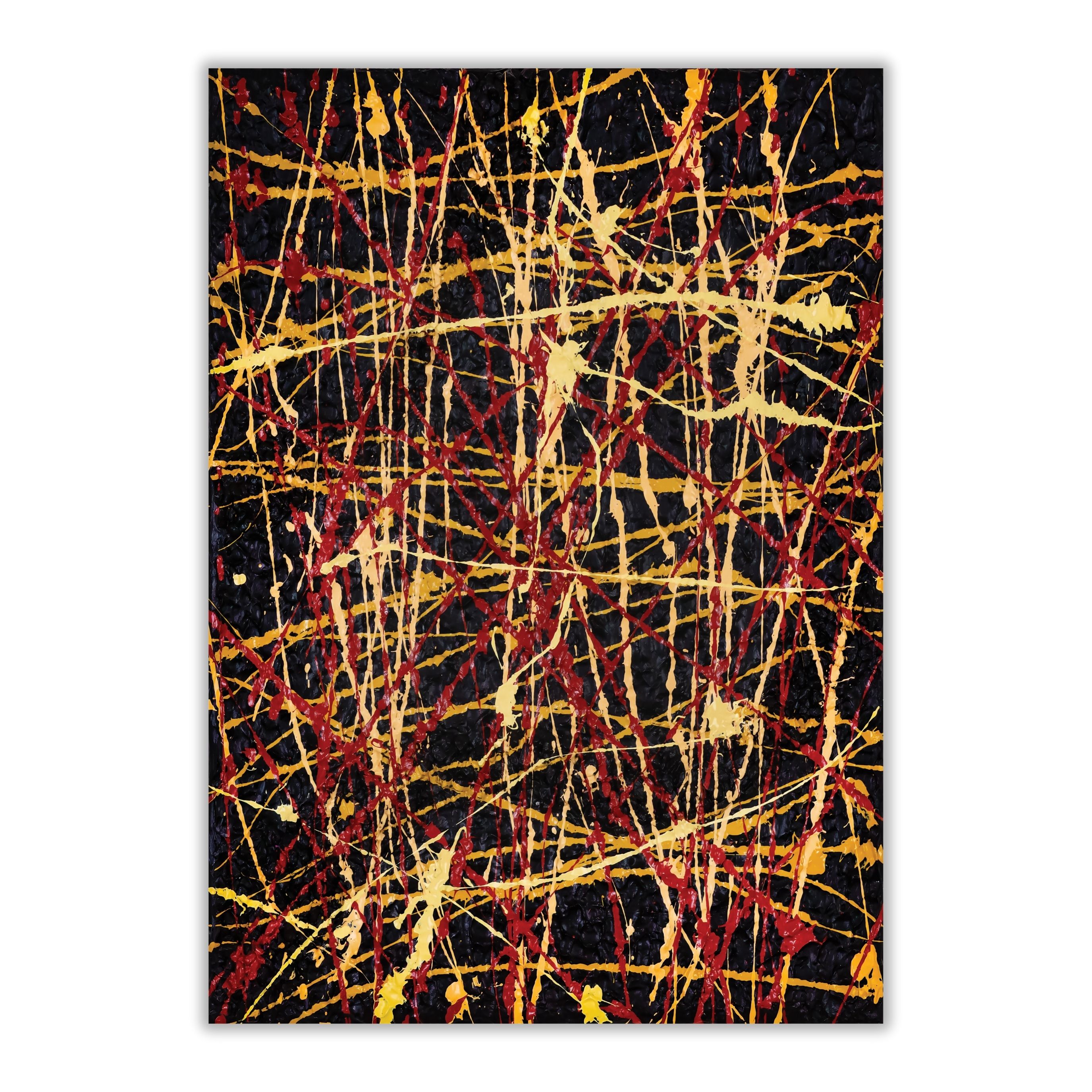 Pollock Inspired Splatter Art | Red Yellow Drip Print 