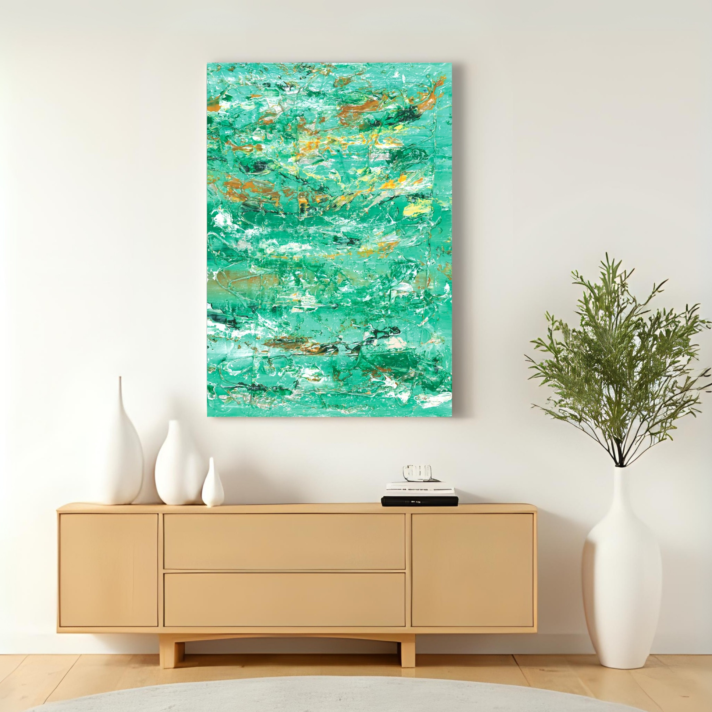 Ocean Green Abstract Wall Art | Aqua Gold Digital Download