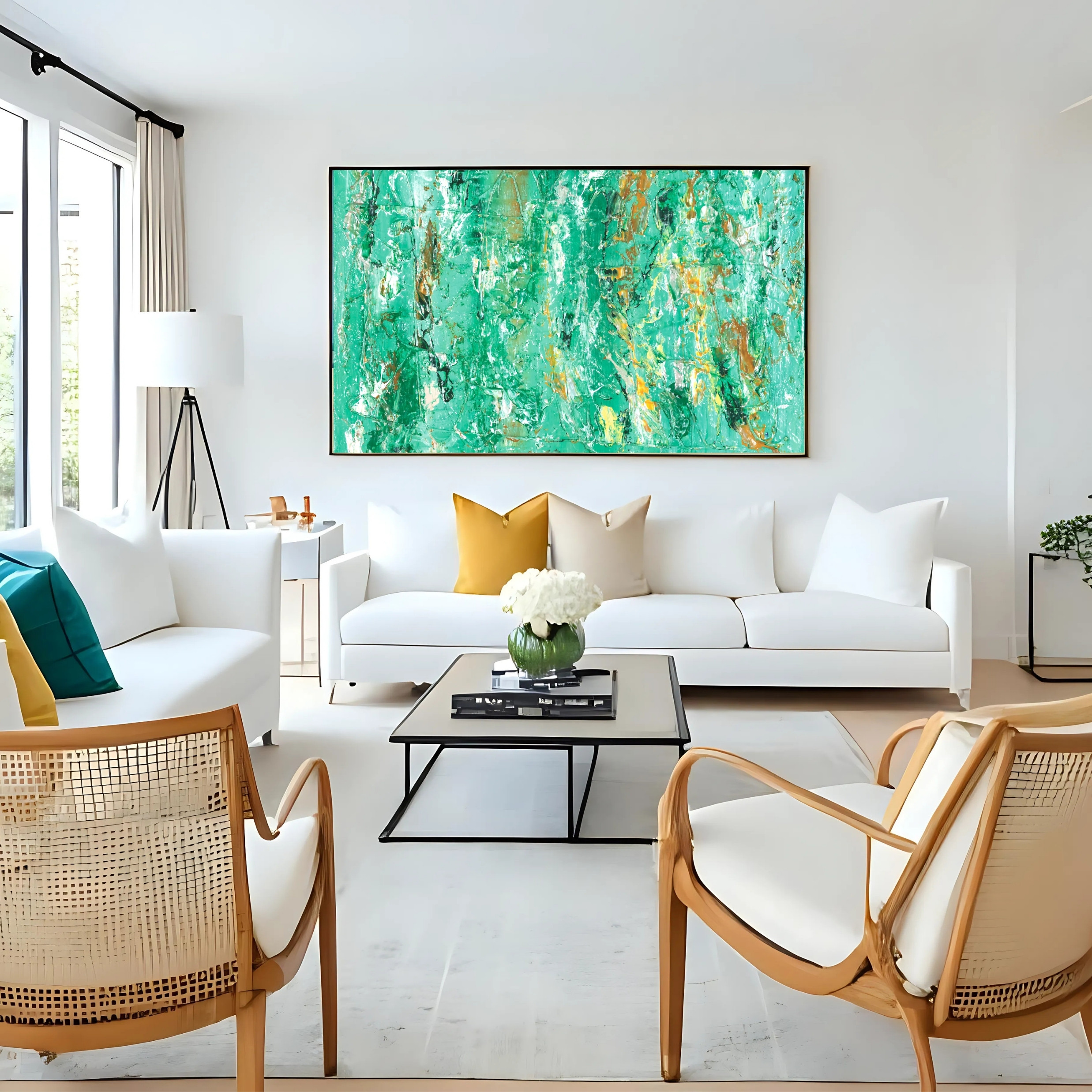 Ocean Green Abstract Wall Art | Aqua Gold Digital Download