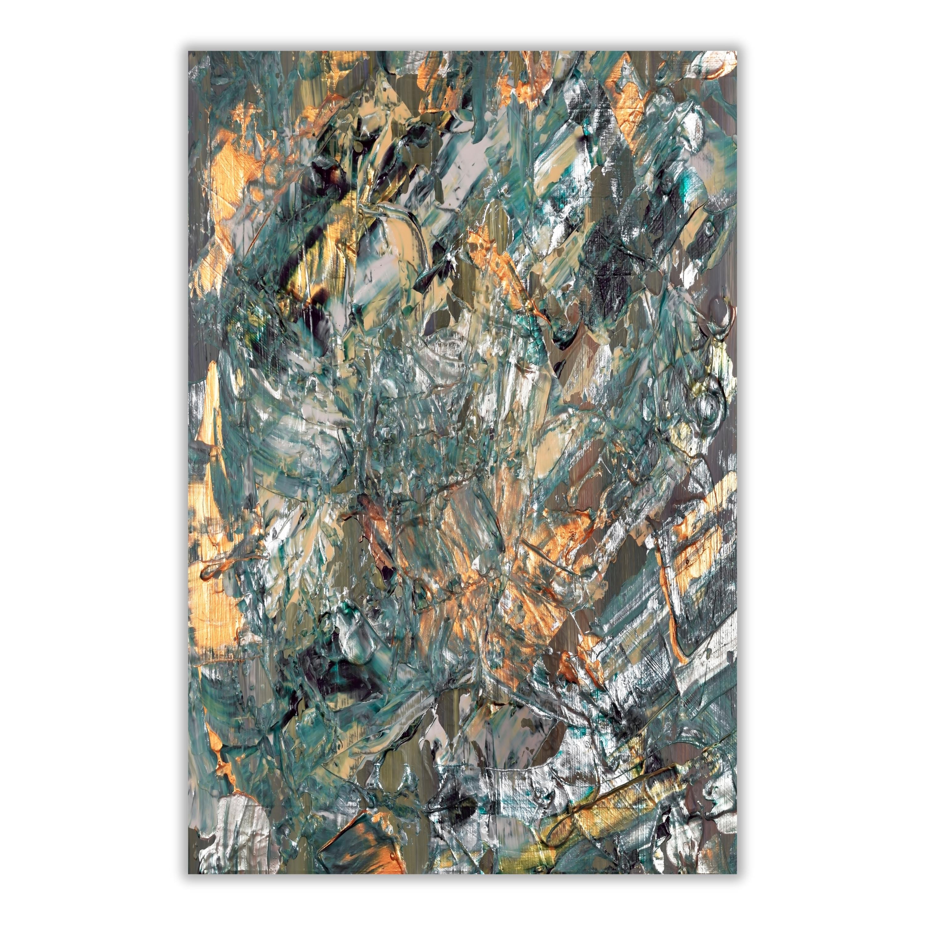 Metallic Copper Blue Abstract Art | Deep Textured Digital Wall Print
