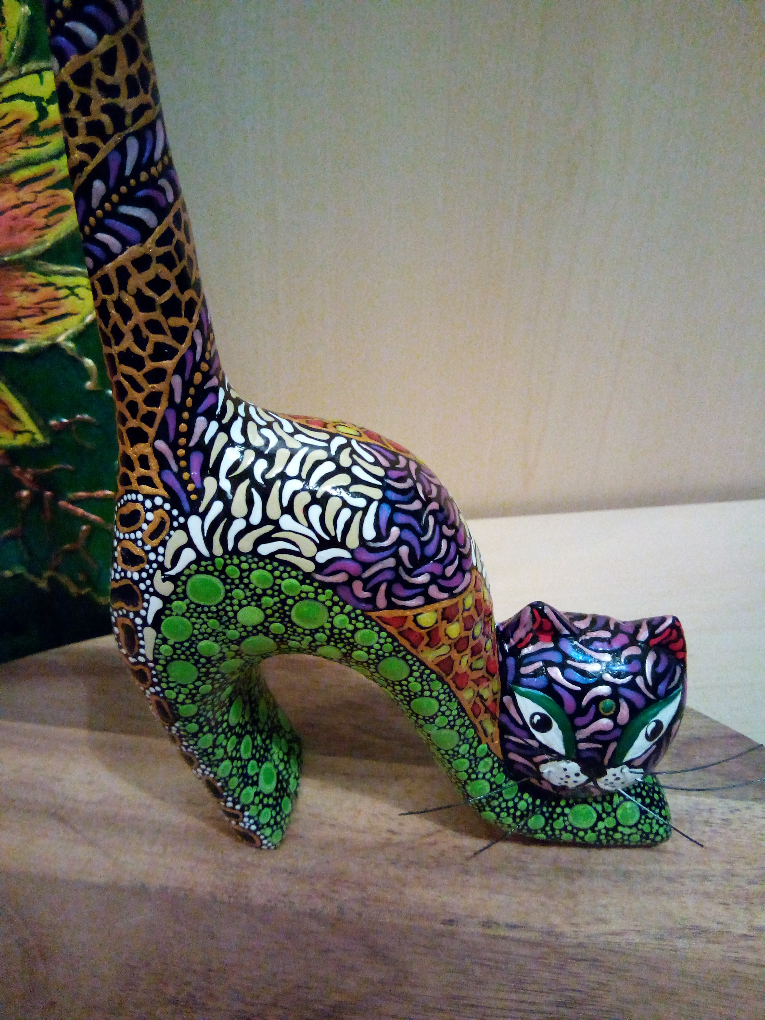 Chat colorée en bois