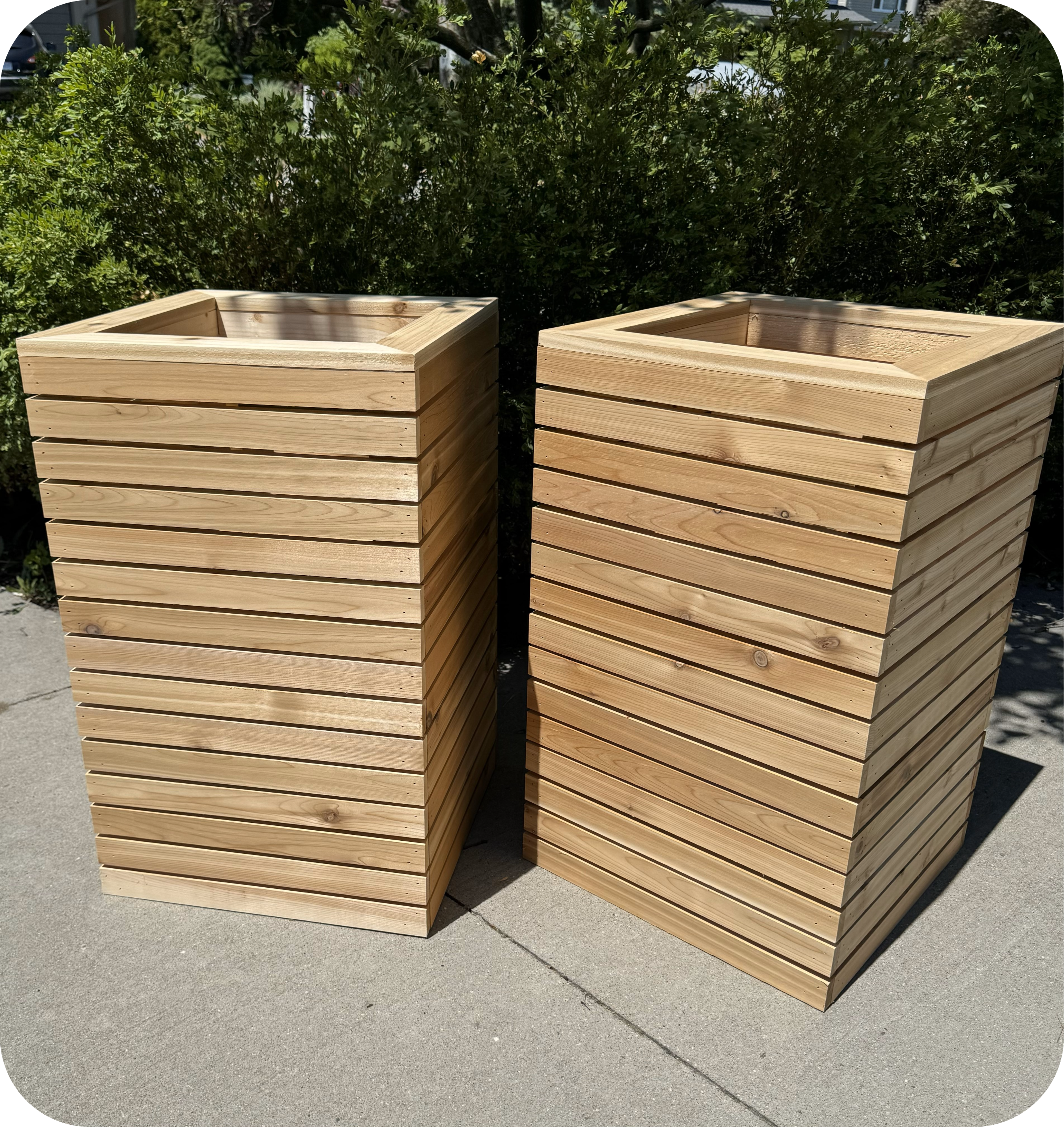Modern slat wood planters