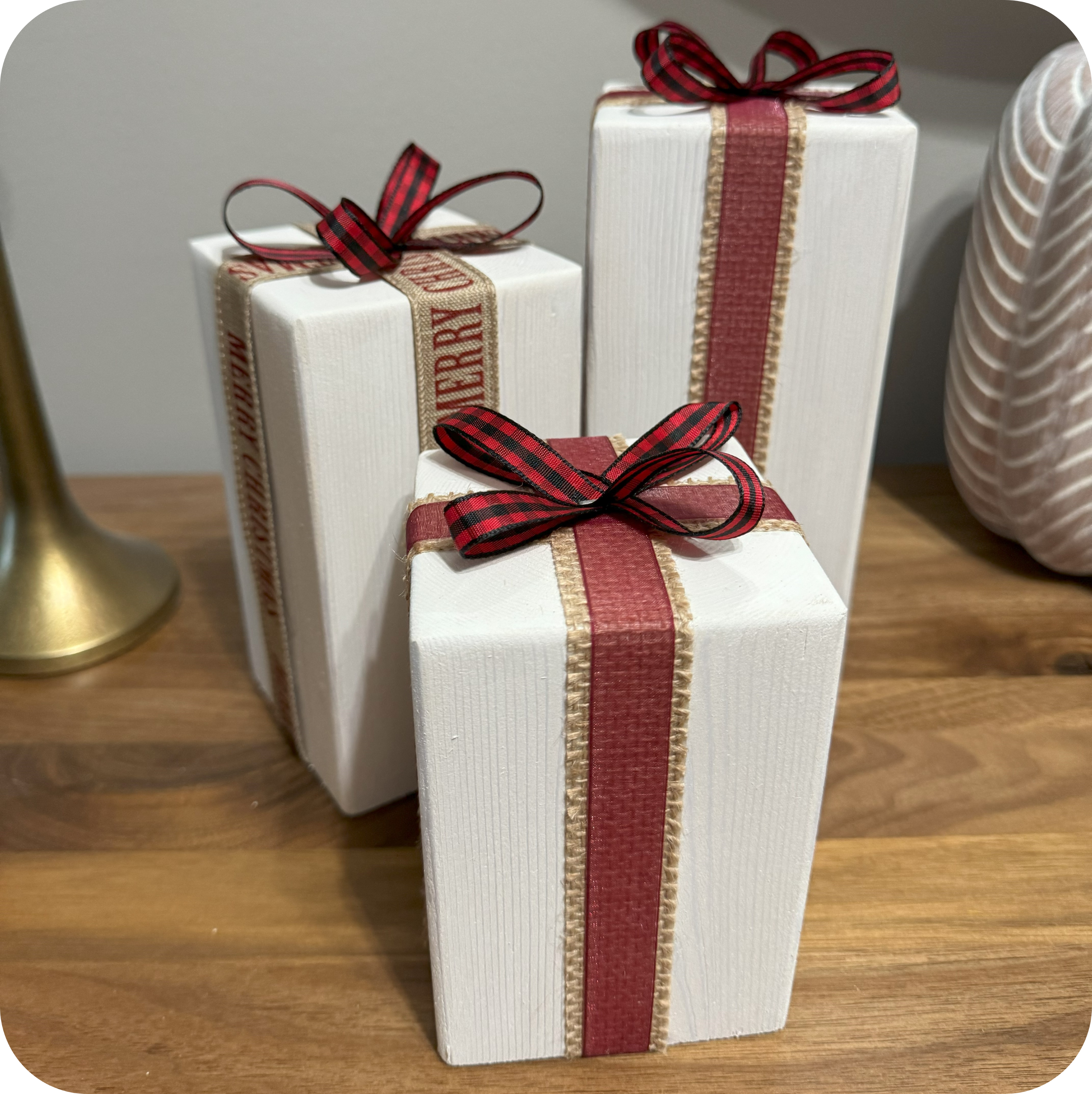 Christmas present look wood blocks