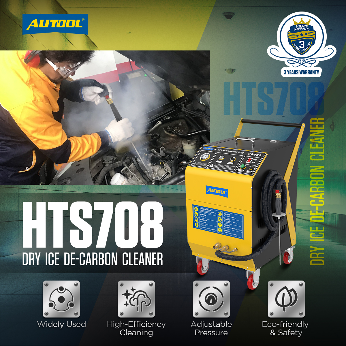 AUTOOL HTS708 Carbon Deposits Cleaner Dry Ice Blast Cleaning Engine Throttle for Rubber Casting Automobiles Chemicals Plastics