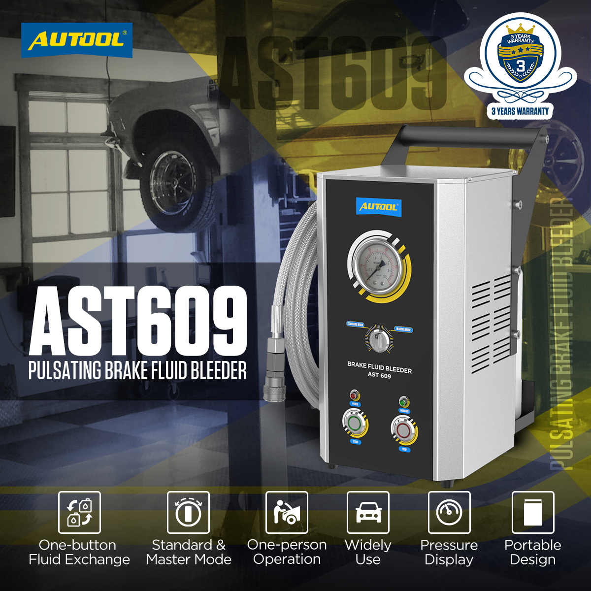 Autool AST609 Car Pulsating Brake Oil Changer Brake Extractor Oil Pump Machine Brake Bleeder Pumping Fluid Pump Kit 110V 220V