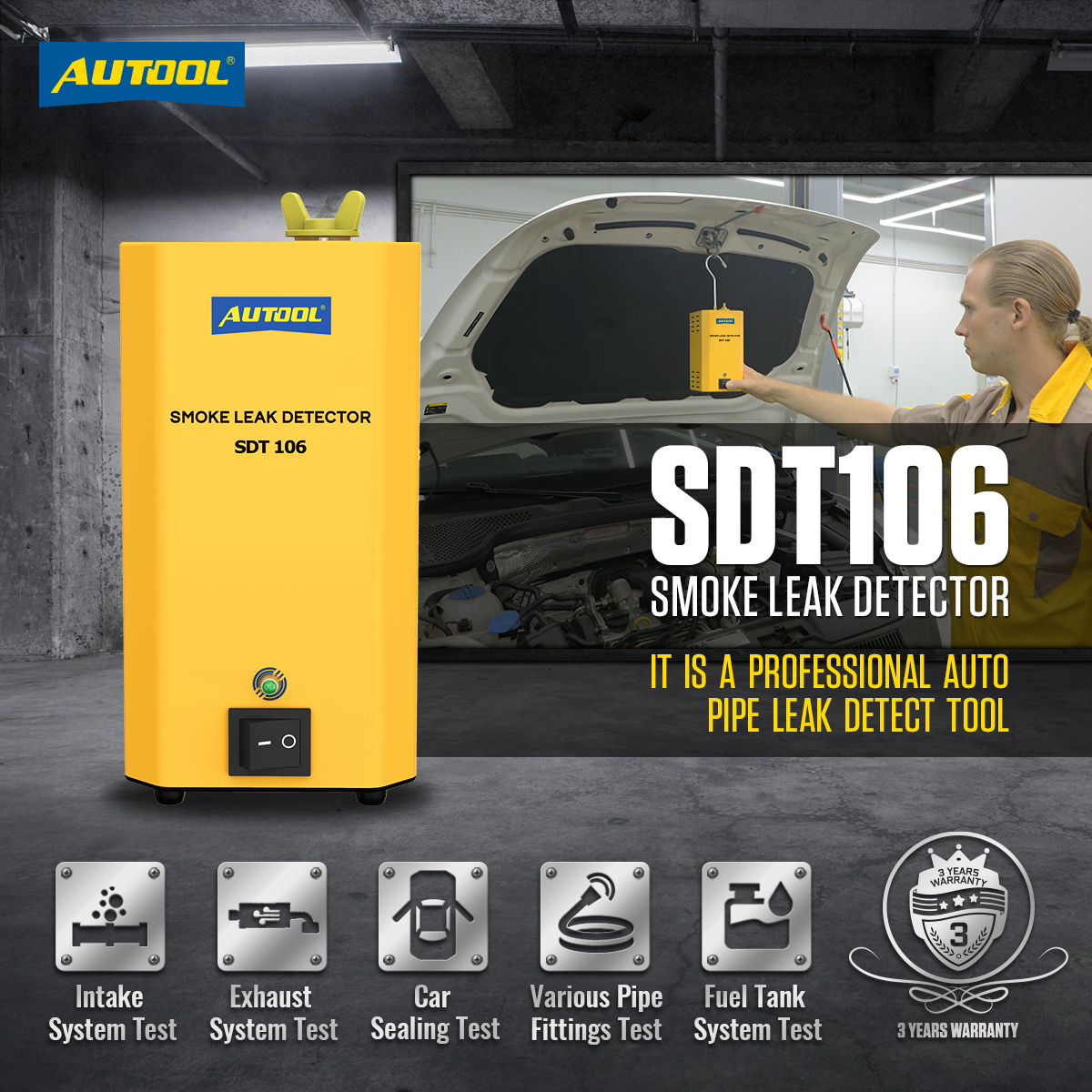Autool SDT106 Automotive Smoke Leak Detector EVAP System Tester Leakage Gas Leakage Locator Oil Pipe Generator Diagnostic Tool