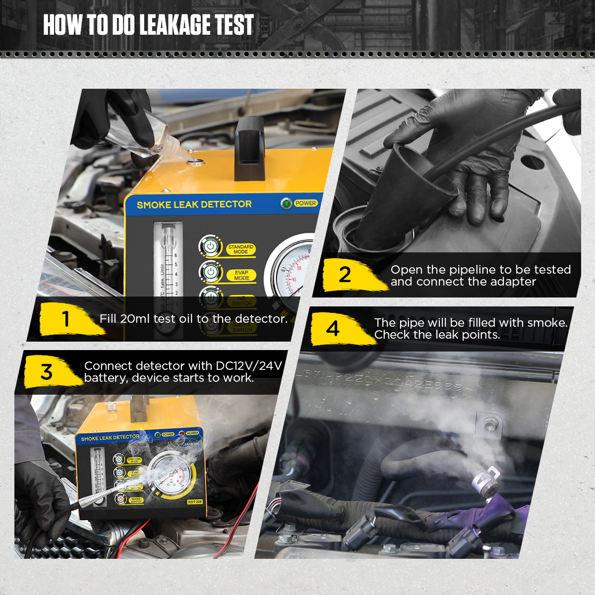 Autool SDT208 Car Smoke Leak Detector EVAP System Tester for Turbochanged Vacuum Exhaust Cooling System Pipeline Leakage Tester