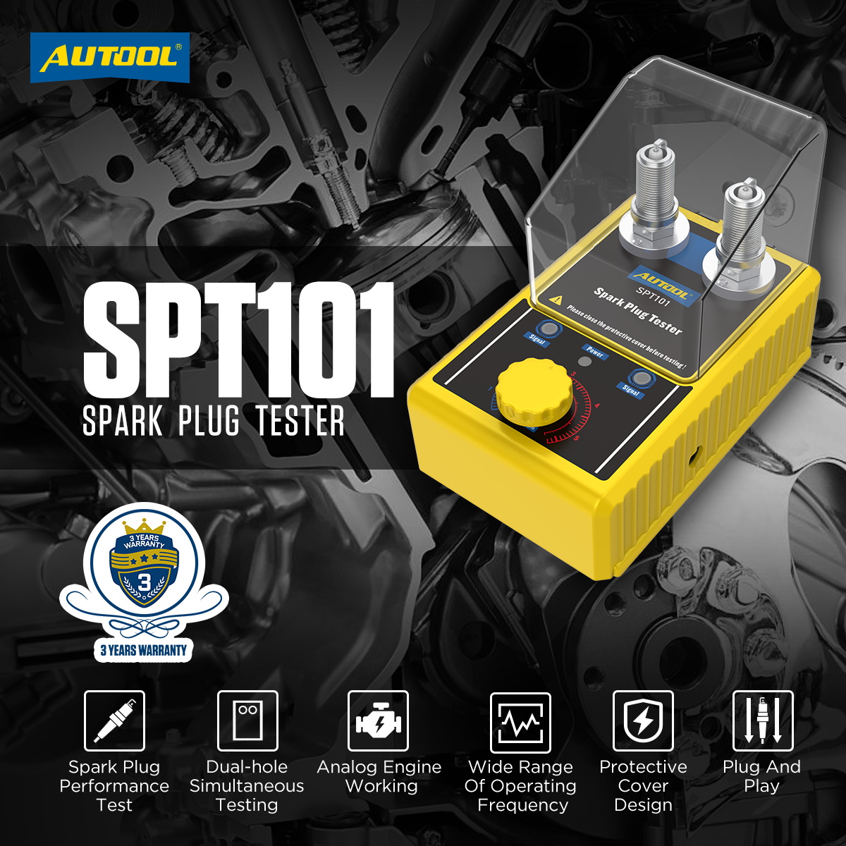10Pcs/lot Autool SPT101 Car Spark Plug Tester with Auto Adjustable Double Hole Detector Ignition Plug Analyzer 110V 220V for 12V Vehicles
