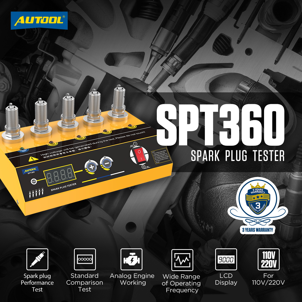 Autool SPT360 Original Car Spark Plug Tester Ignition Testers 110V Automotive Diagnostic Tool 5 Hole Spark Plug Analyzer