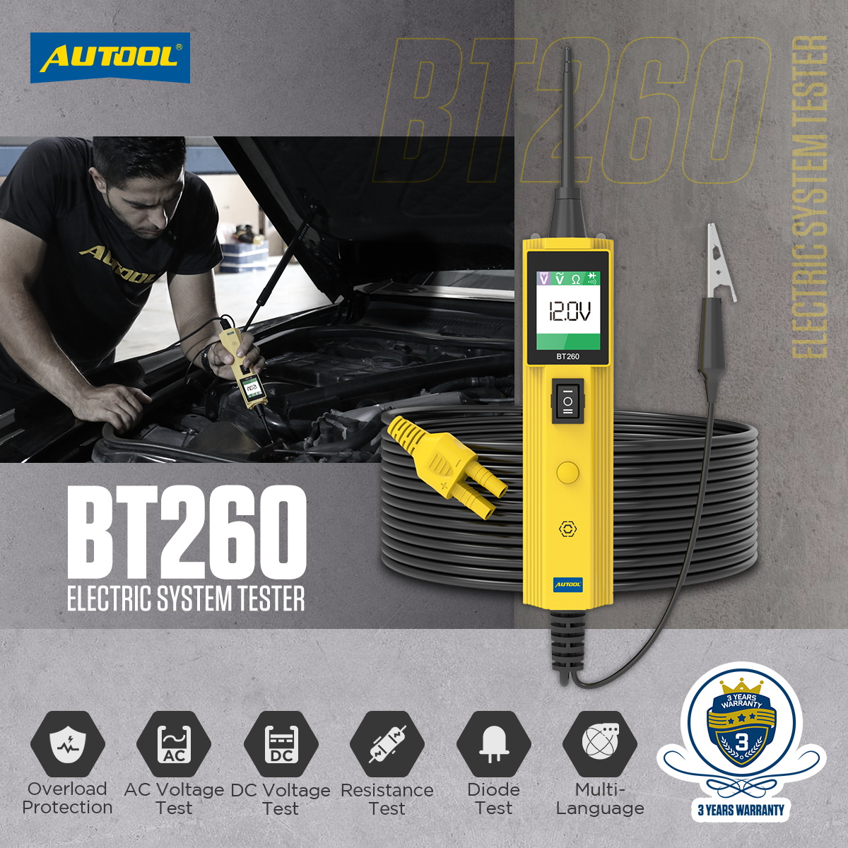 Autool BT260 Car Electrical Circuit Tester Power Probe Automotive Scanner Auto LED Display Voltage Digital Diagnostic Tool pb100