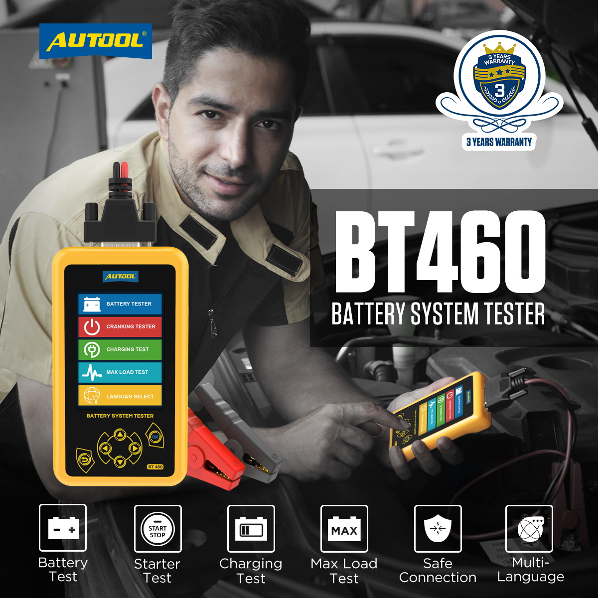 Autool BT460 Car Battery Tester Automobile Battery Analyzer Load Tester Tester Machine Charging Starting Systems Tester 12V 24V