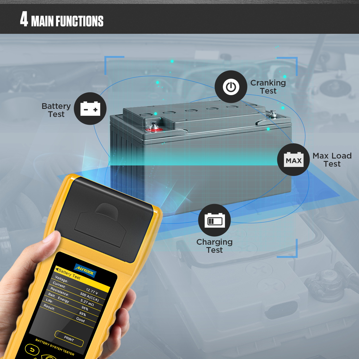 Autool BT760 6-32V Car Battery Tester with Printer&Cranking Test&Charging Test&Load Test 30-2000CCA for Trucks&Cars&Motorcycles