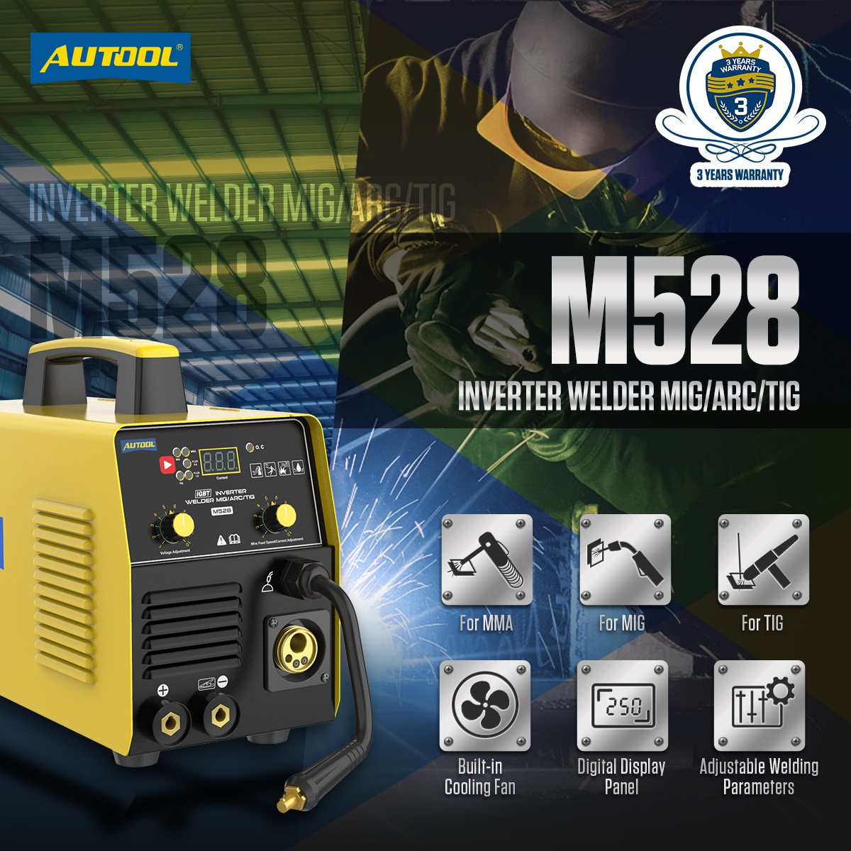 AUTOOL M528 Universal 3 In 1 Adjustable Current 0.8 Wire Tig Mig Spot Welding Machine Welders 110V 220V 180A IGBT Invert Welding Machine