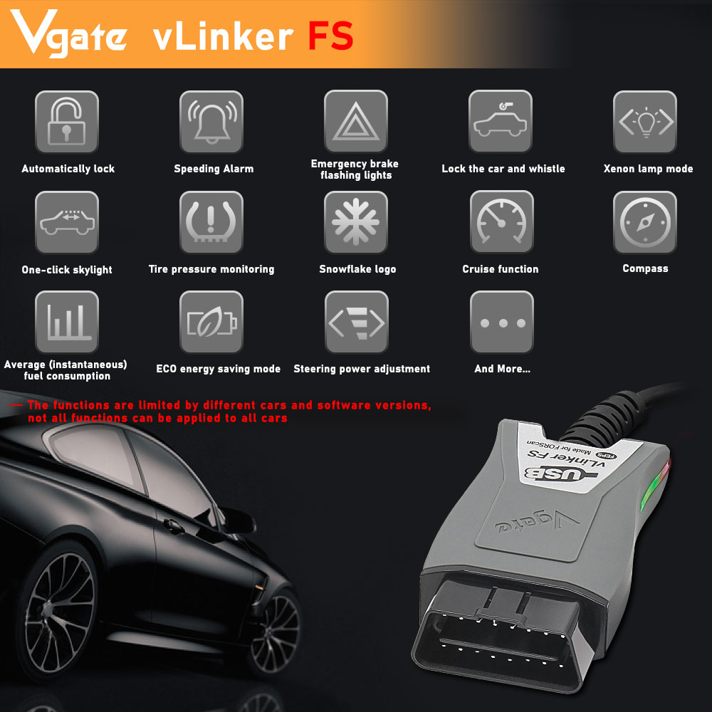 Vgate Vlinker FS ELM327 USB OBD2 Car Diagnostic Tools FORScan OBD2 Automotive Scanner MS/HS CAN PK OBDLink EX For Mazda For Ford