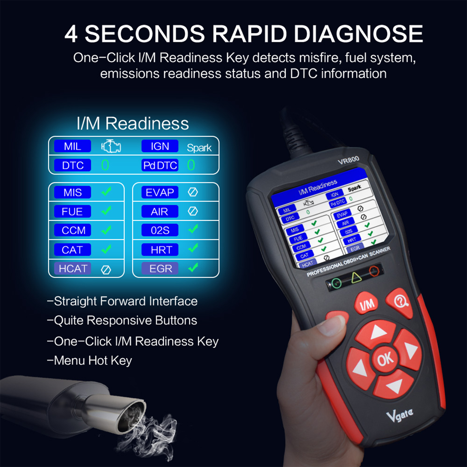 Vgate VR800 Car Code Reader OBD2 Scanner Automotive Scan Tools OBD 2 Diagnostic Auto ODB2 Scanner Tool PK AS500 KW850 ELM327
