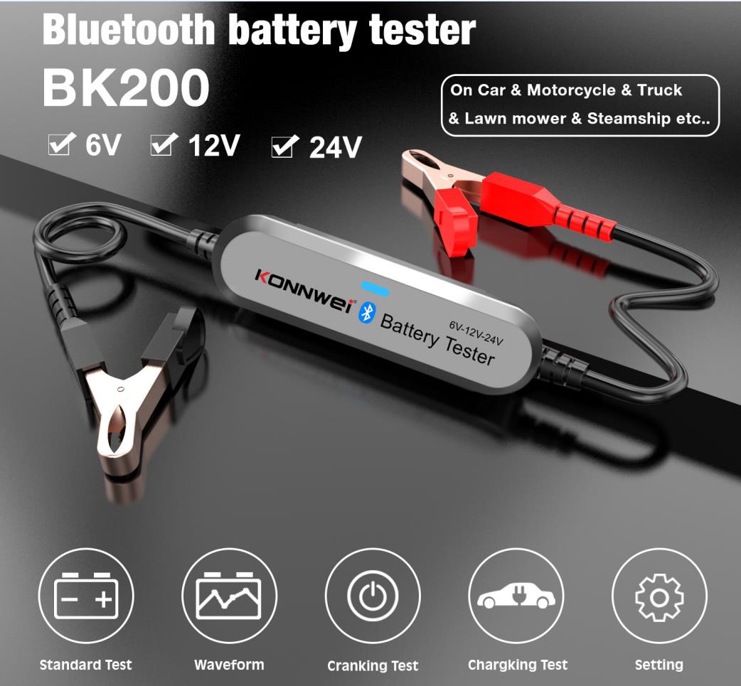 KONNWEI BK200/BK100 car motorcycle truck bluetooth battery tester 6V 12V 24V compatible with android and iOS Free APP on phone