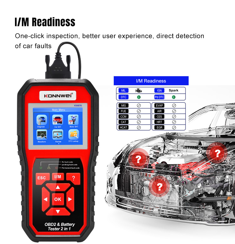 KONNWEI KW870 Car and Motorcycle Battery Tester 6V 12V OBDII Automatic Diagnosis Scanner 2-in-1 Comprehensive Product