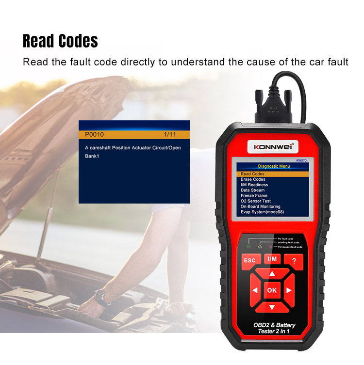 KONNWEI KW870 Car and Motorcycle Battery Tester 6V 12V OBDII Automatic Diagnosis Scanner 2-in-1 Comprehensive Product