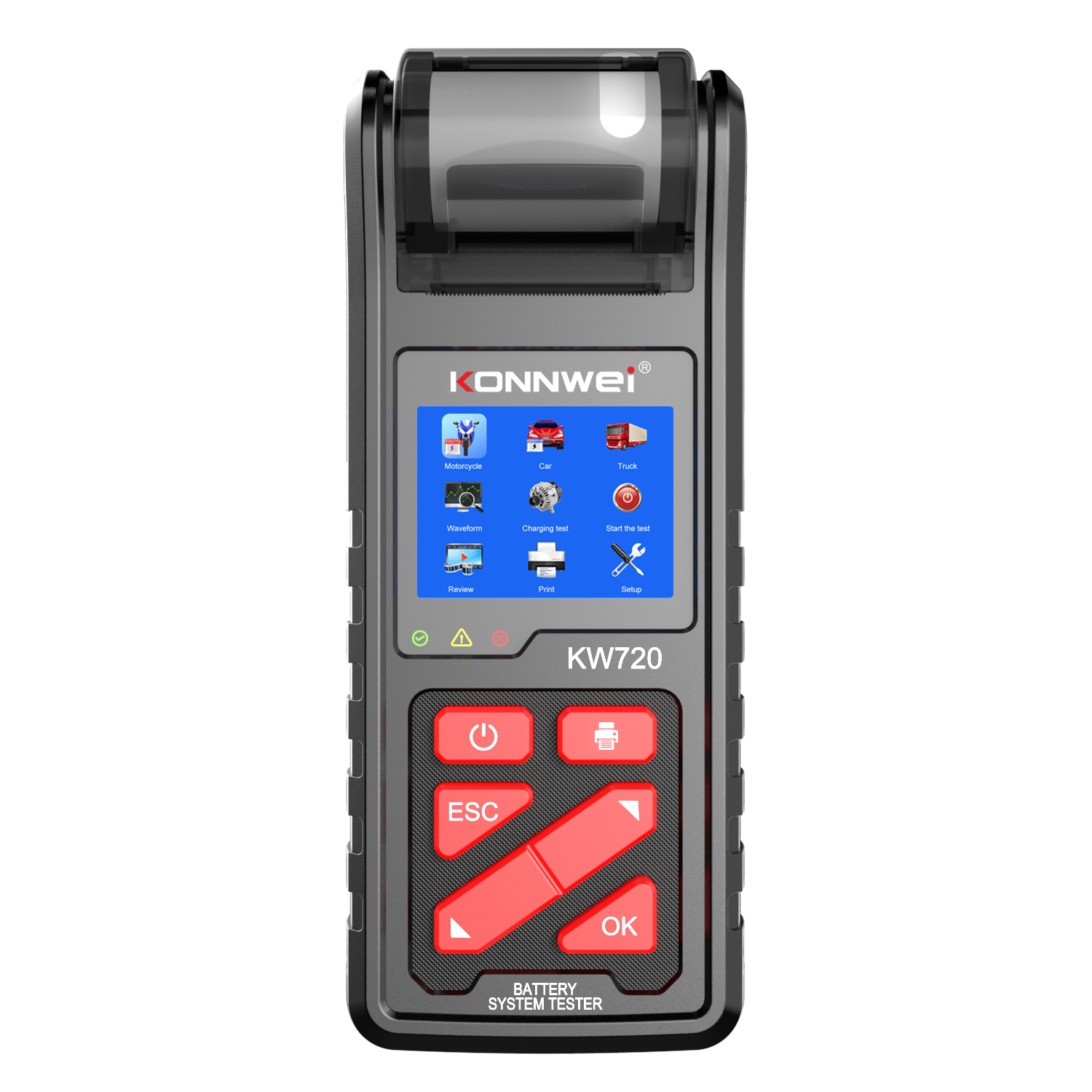 KONNWEI KW720 6V/12V/24V Motorcycle Car Truck Battery Tester Battery Analyzer Charging Cranking Test Tools with Built-in Printer