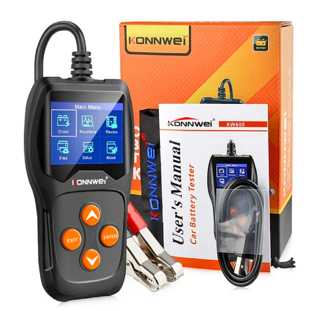 KONNWEI KW600 Car Battery Tester 12V 100-2000CCA 12V Battery Tool Battery Health/Faults 12V Digital Color Screen Auto Diagnostic