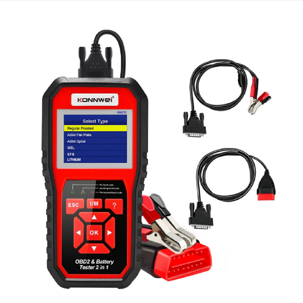KONNWEI KW870 Car and Motorcycle Battery Tester 6V 12V OBDII Automatic Diagnosis Scanner 2-in-1 Comprehensive Product