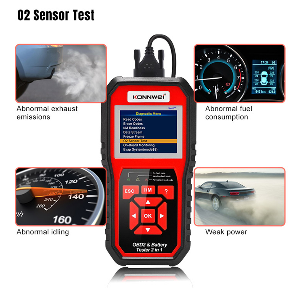 KONNWEI KW870 Car and Motorcycle Battery Tester 6V 12V OBDII Automatic Diagnosis Scanner 2-in-1 Comprehensive Product