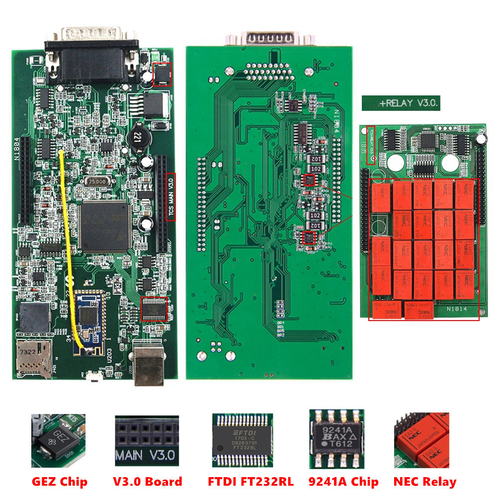 PL Ship V3.0 Red NEC Relays Real 9241A VD150 PRO Double PCB Board Bluetooth VD Shell OBD2 Cars Truck Scanner 2021.11Free Keygen Truck Diagnostic Tool