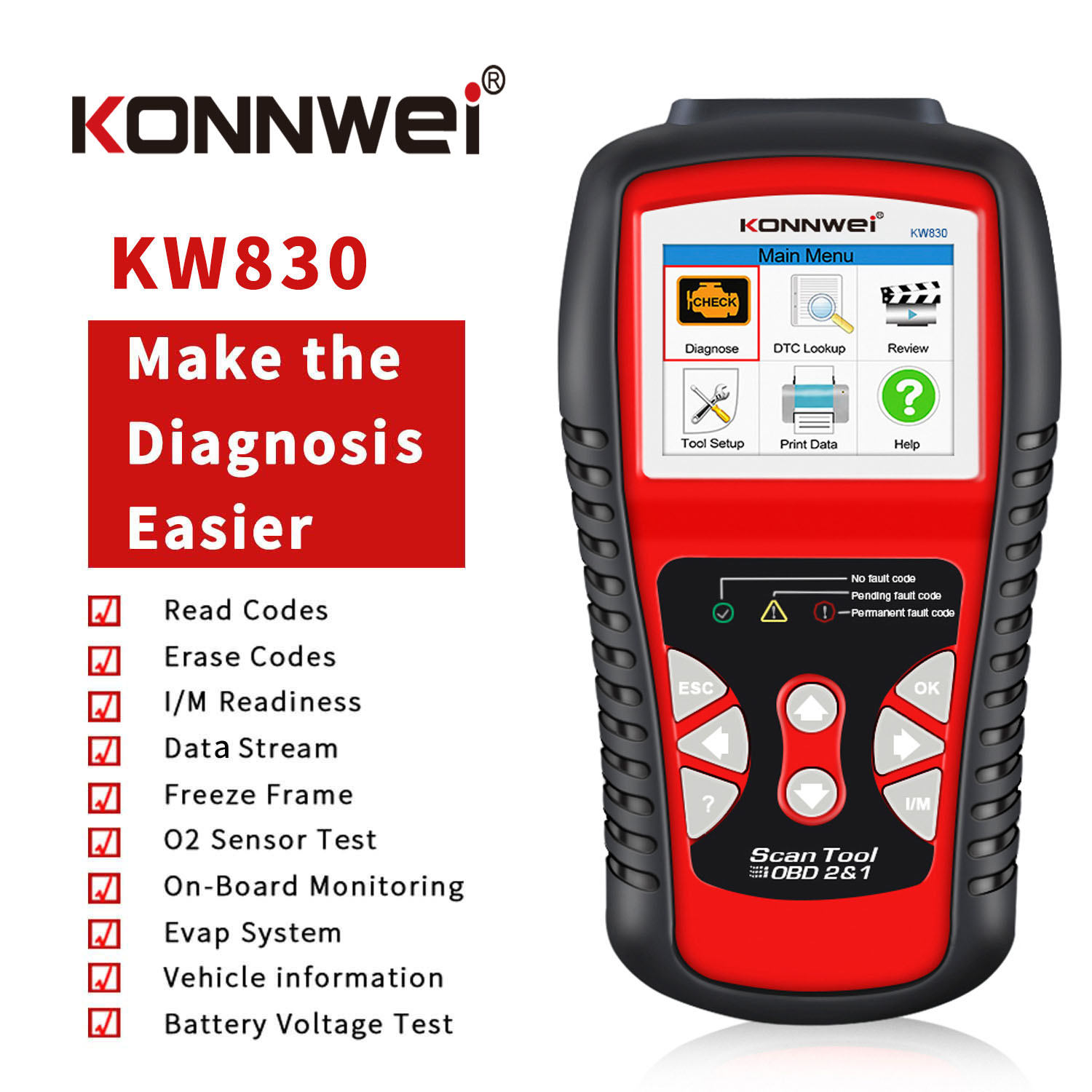 KONNWEI KW830 OBD 2 EOBD Scanner Tool Auto Code Reader Odb2 Diagnostic Tool Car Scanner Tools Diagnostic Scanner Car Tools