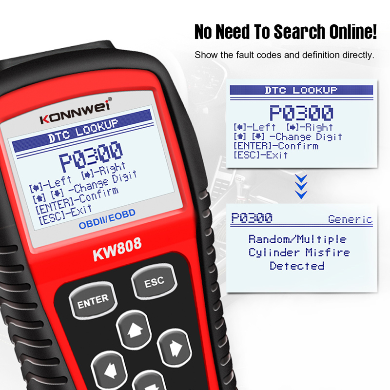 Konnwei KW808 EOBD OBD2 OBDII Auto Diagnostic Scanner